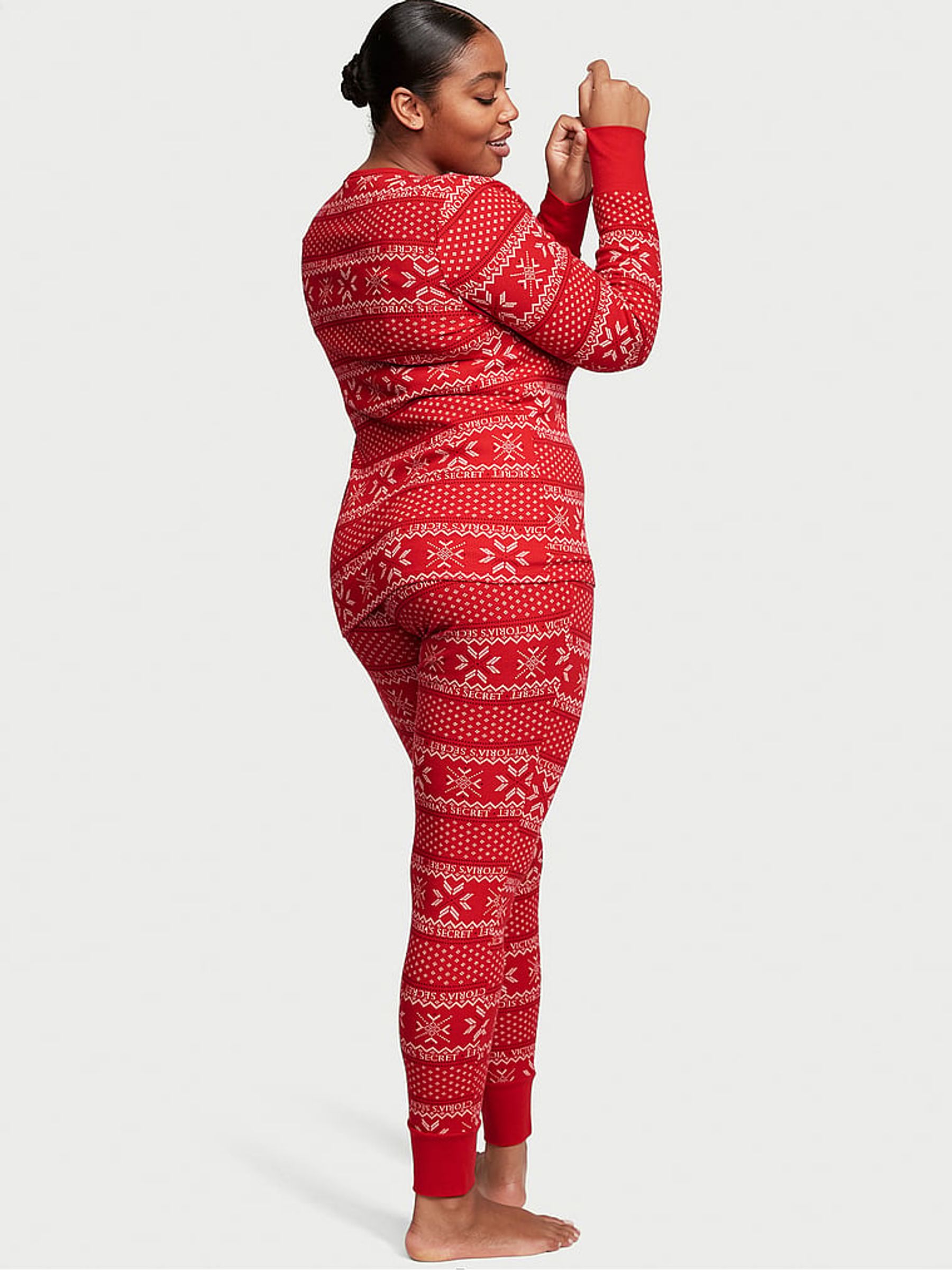 Lipstick Red Fair Isle Thermal Long Pyjamas - Image 2 of 3