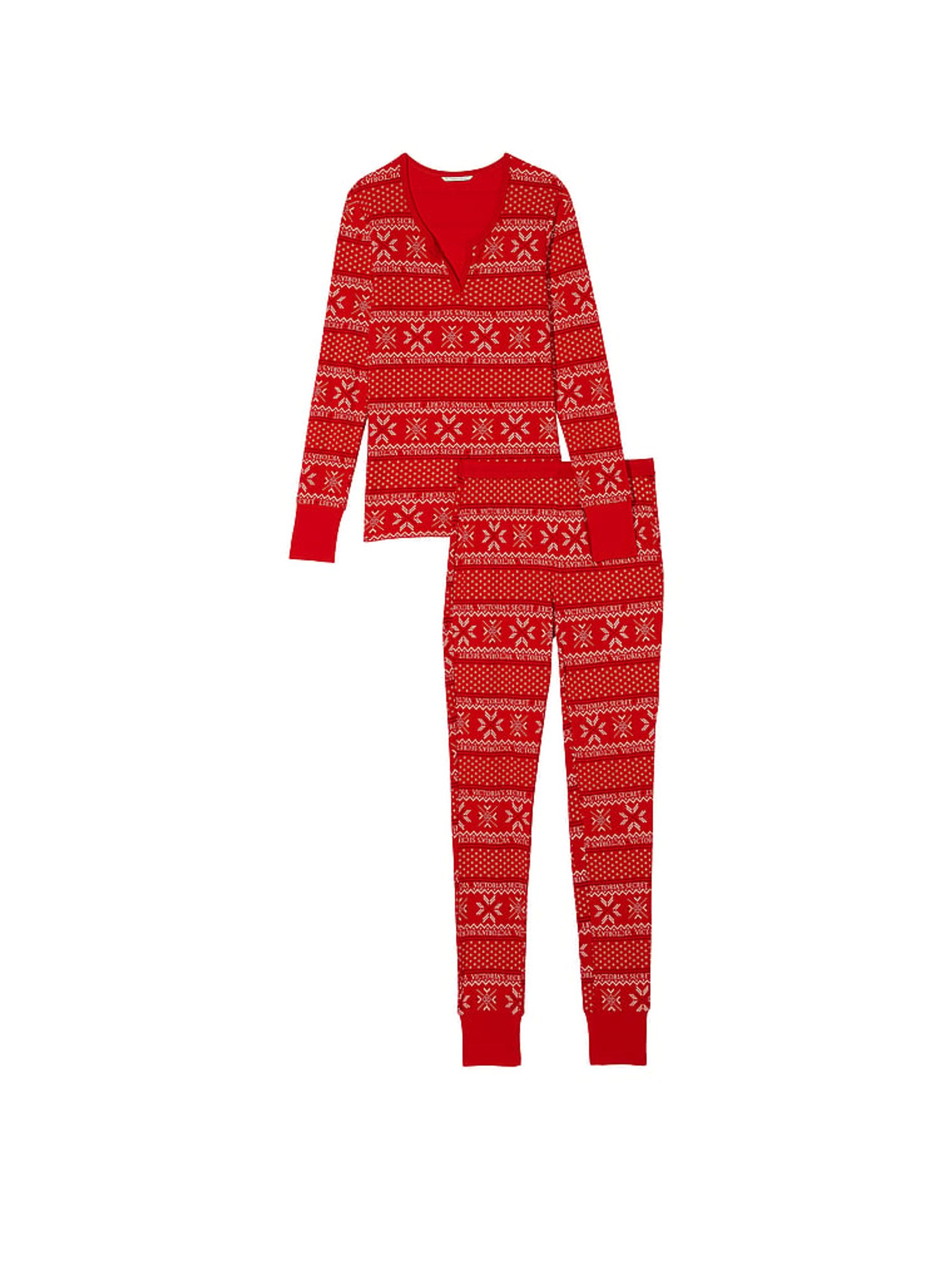 Lipstick Red Fair Isle Thermal Long Pyjamas - Image 3 of 3