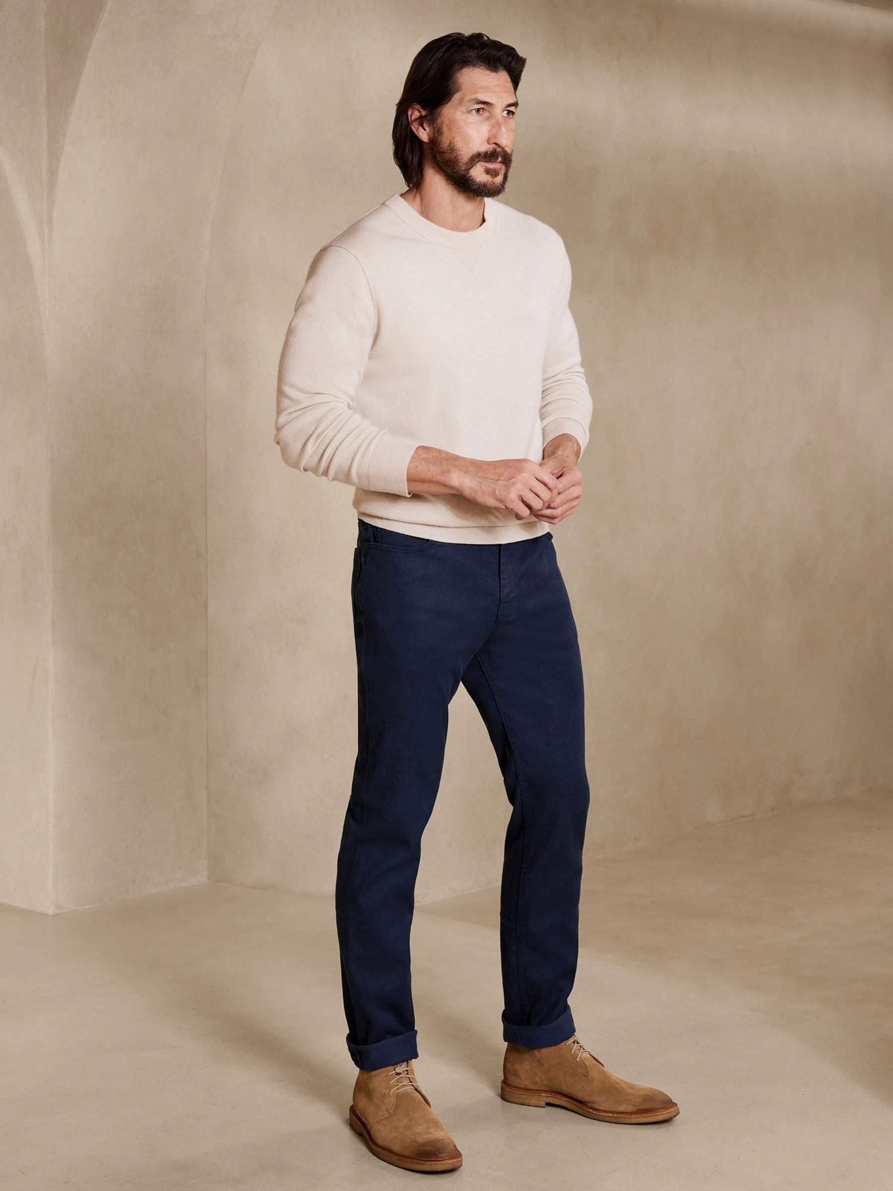 Banana Republic Blue Slim Linen-Cotton Traveler Trousers - Image 1 of 4