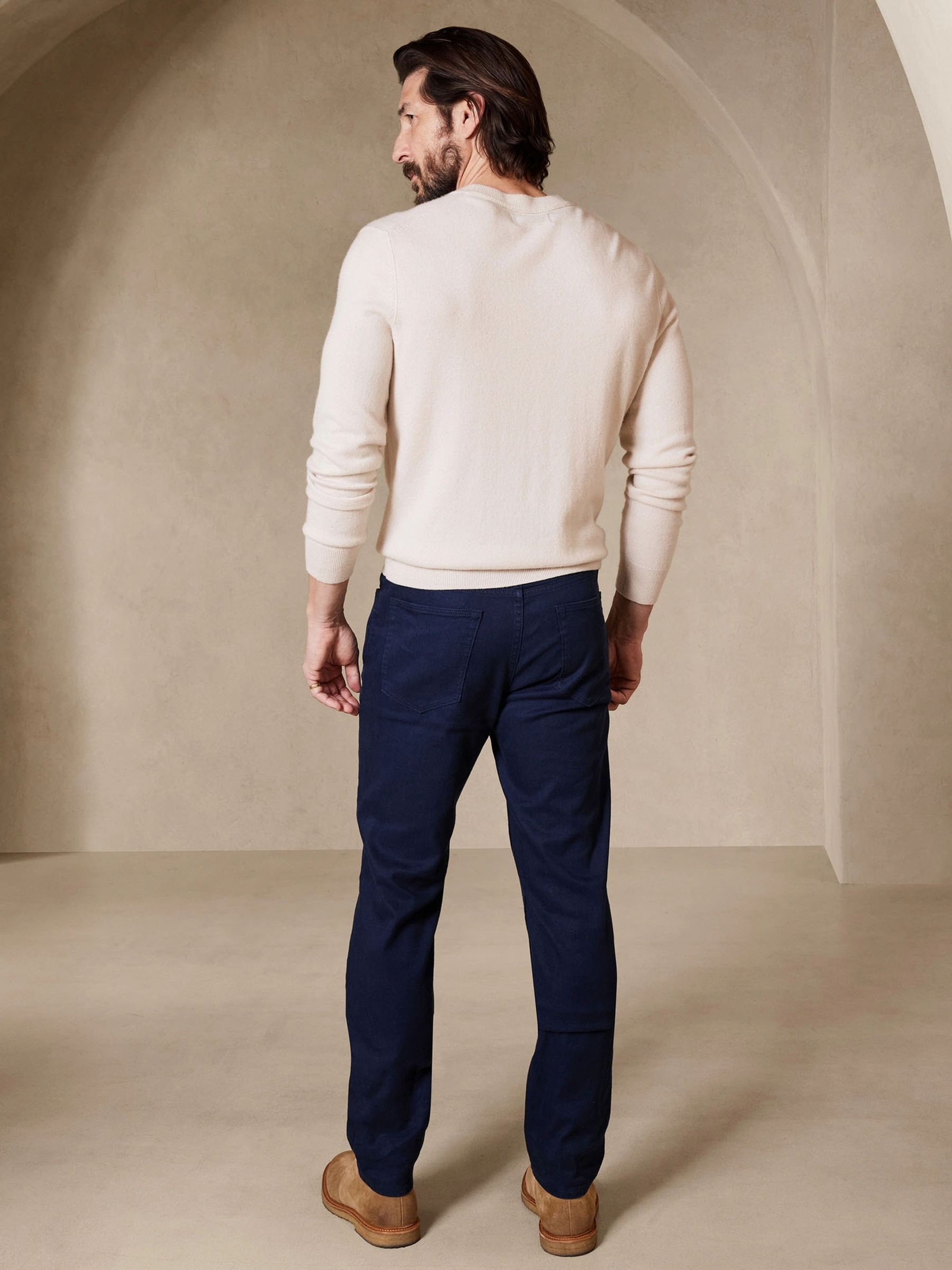 Banana Republic Blue Slim Linen-Cotton Traveler Trousers - Image 2 of 4