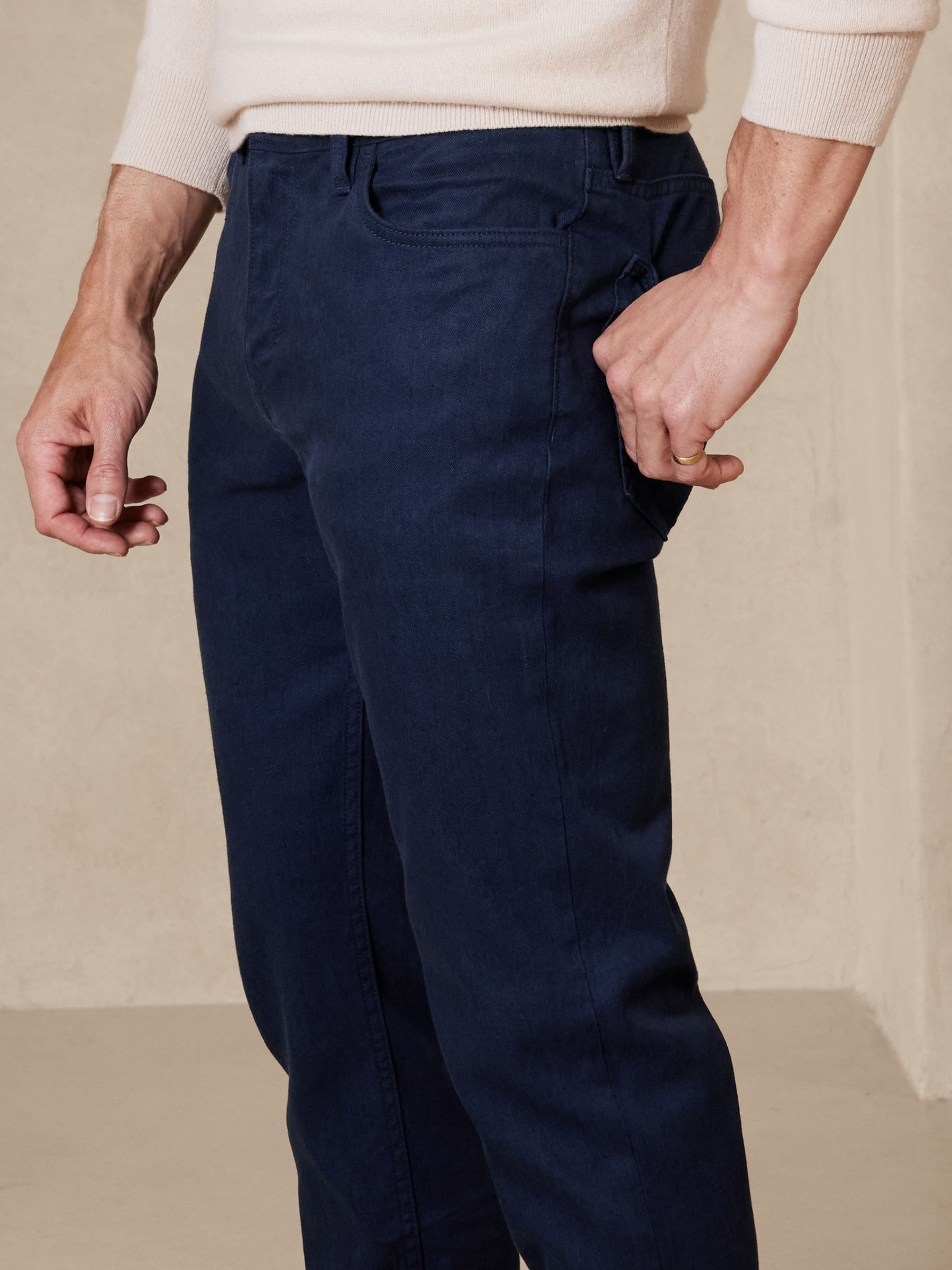Banana Republic Blue Slim Linen-Cotton Traveler Trousers - Image 3 of 4