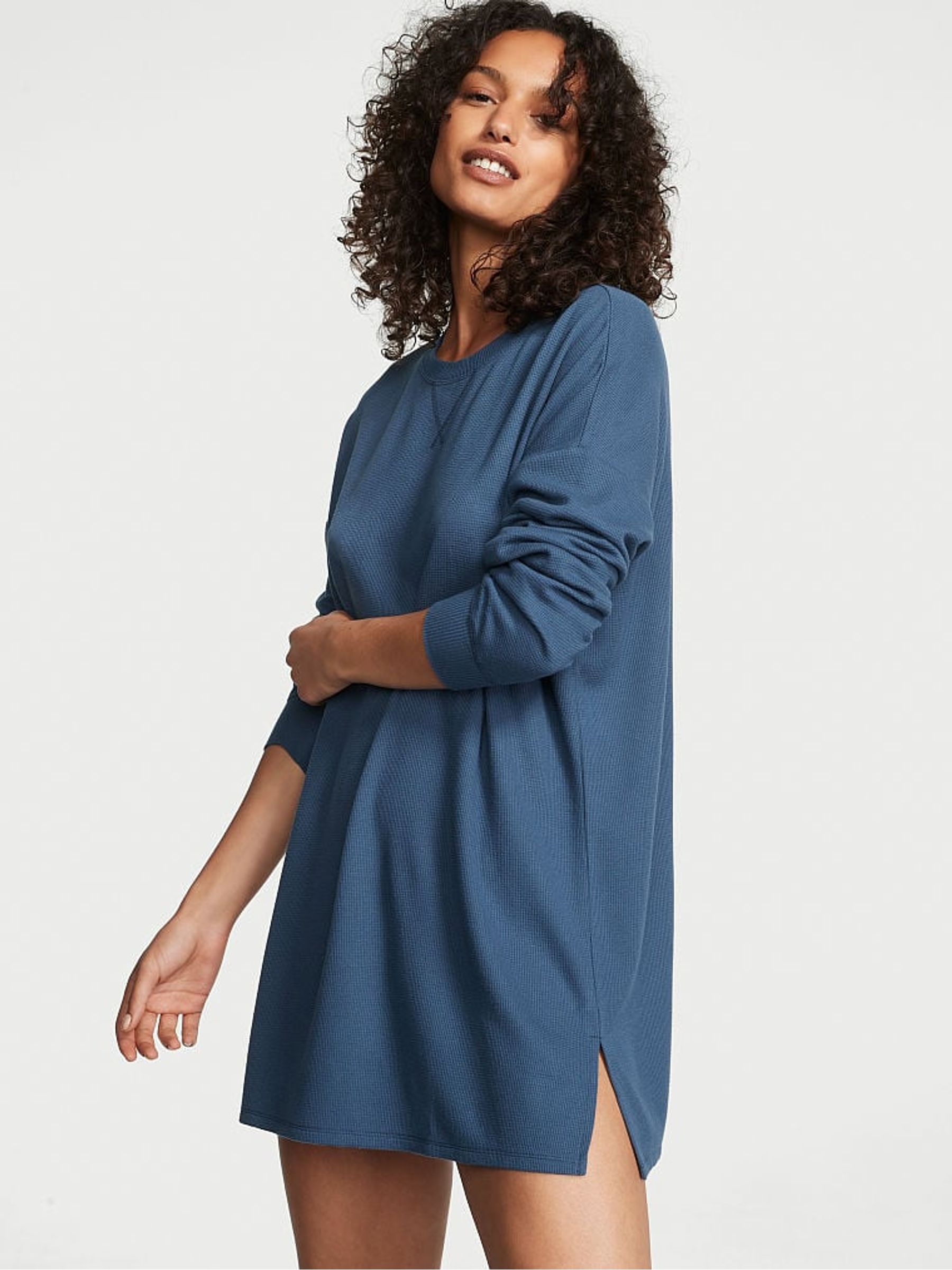 Midnight Sea Blue Waffle Nightie - Image 1 of 3
