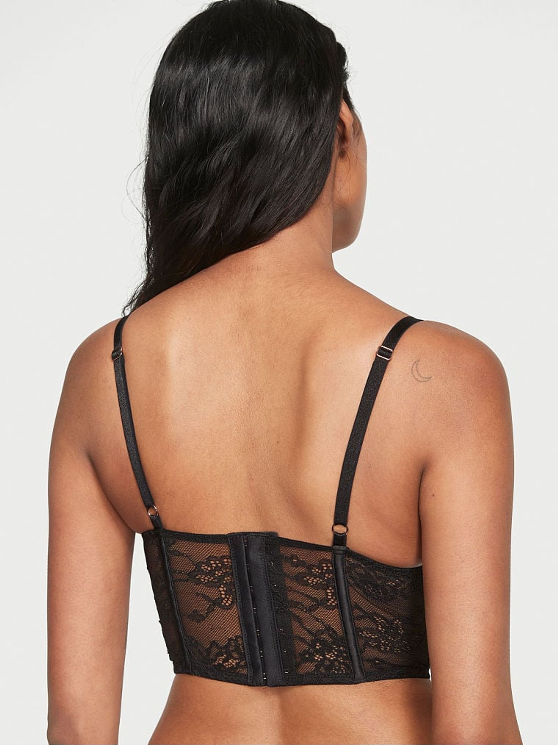 Black Floral Ribbon Slot Lace Corset Bra Top - Image 3 of 5