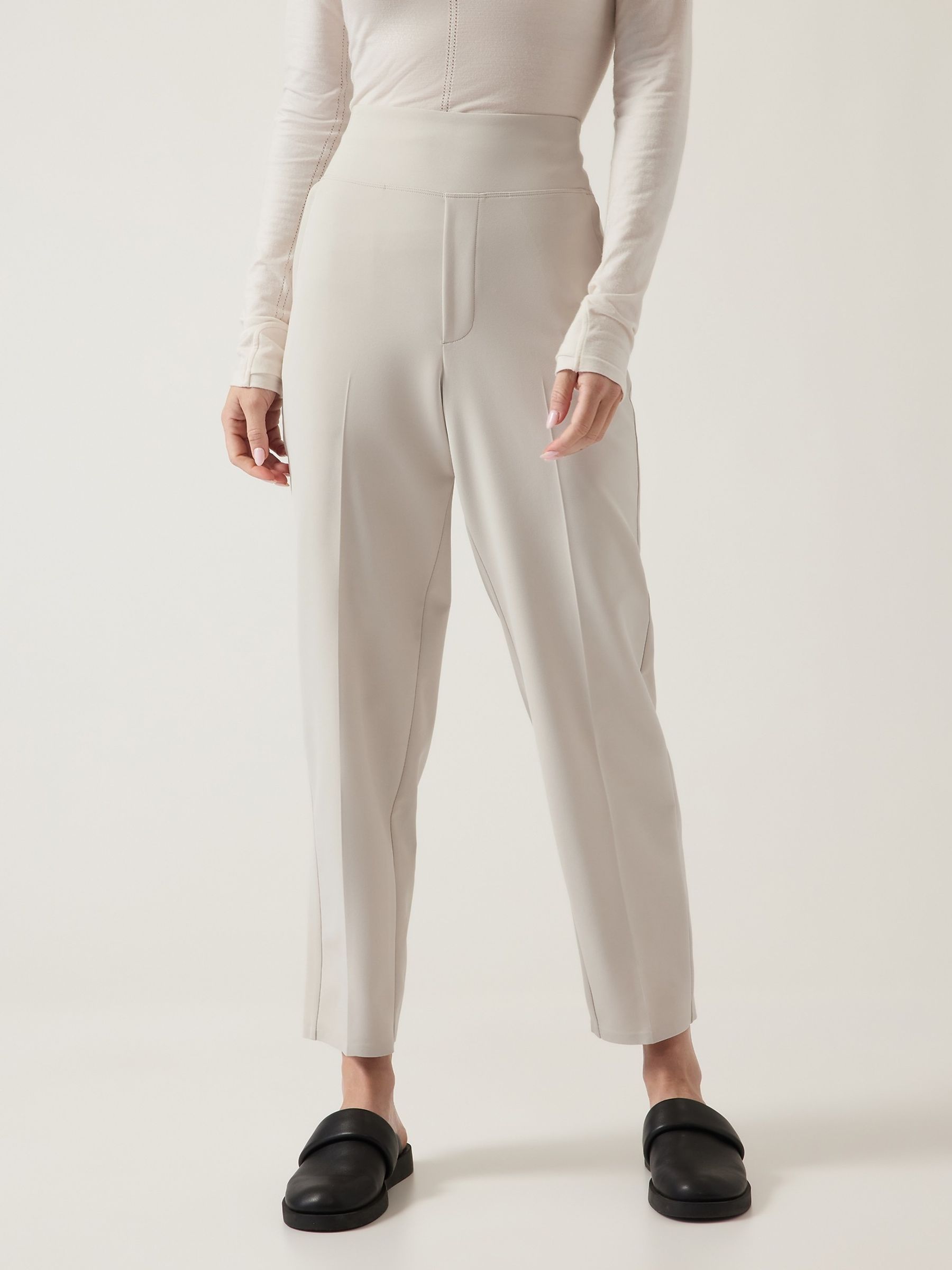 Athleta Cream Endless Mid Rise Taper Trousers - Image 1 of 7