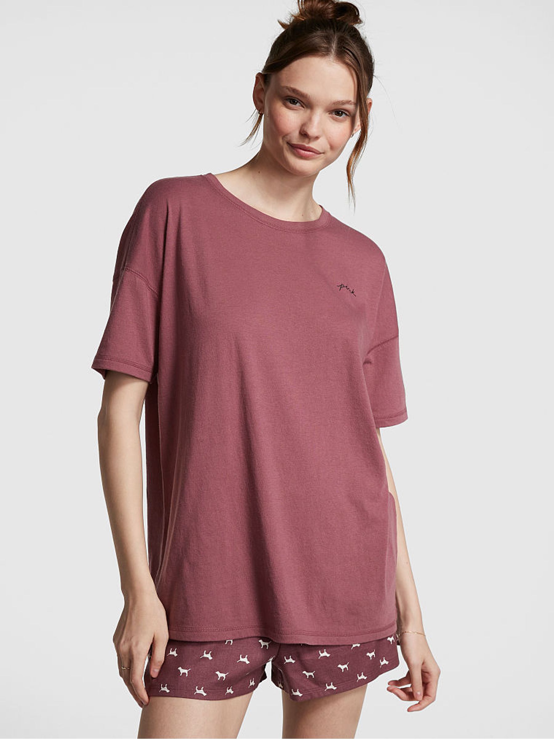 Morning Rose Pink Cotton Oversized Sleep Shirt - Image 1 of 4