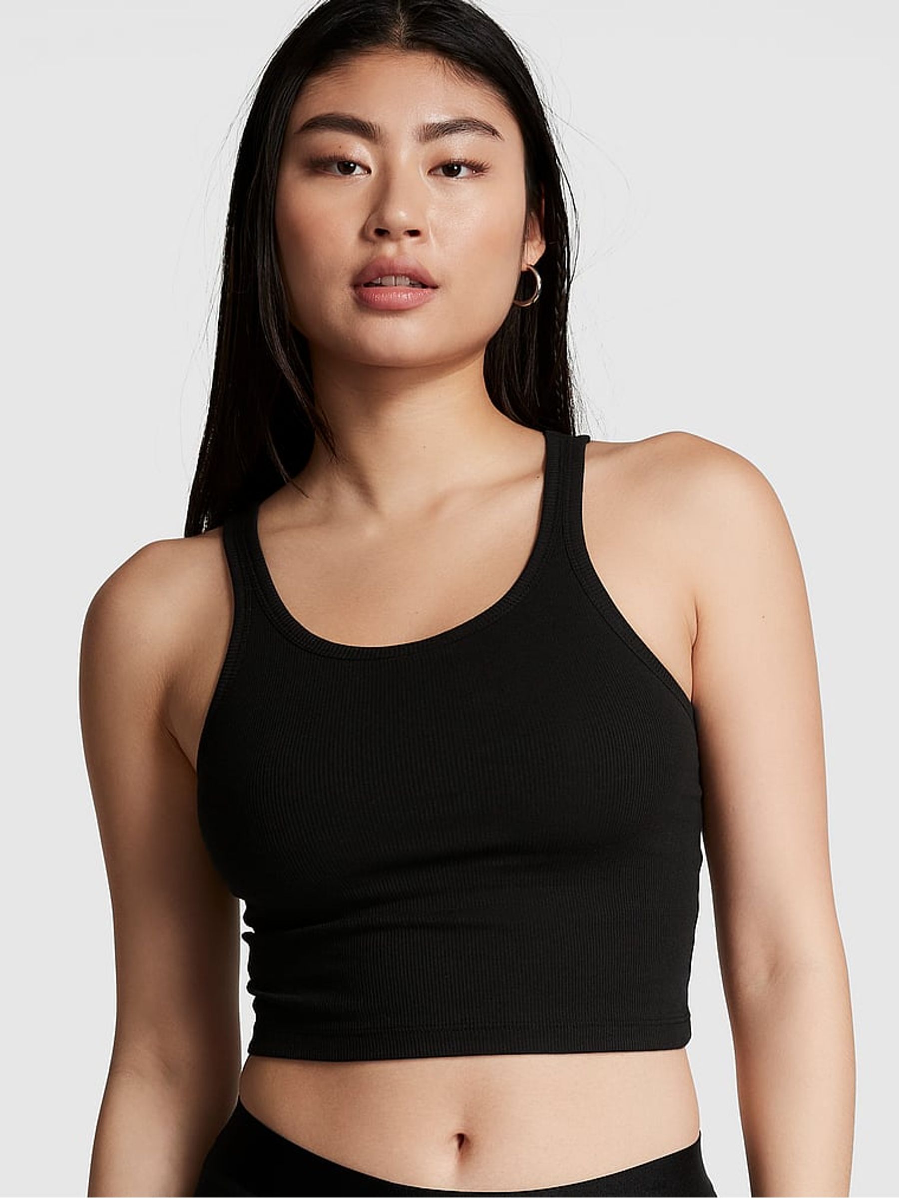 Black Crop Ribbed Tank Top - Image 1 of 3