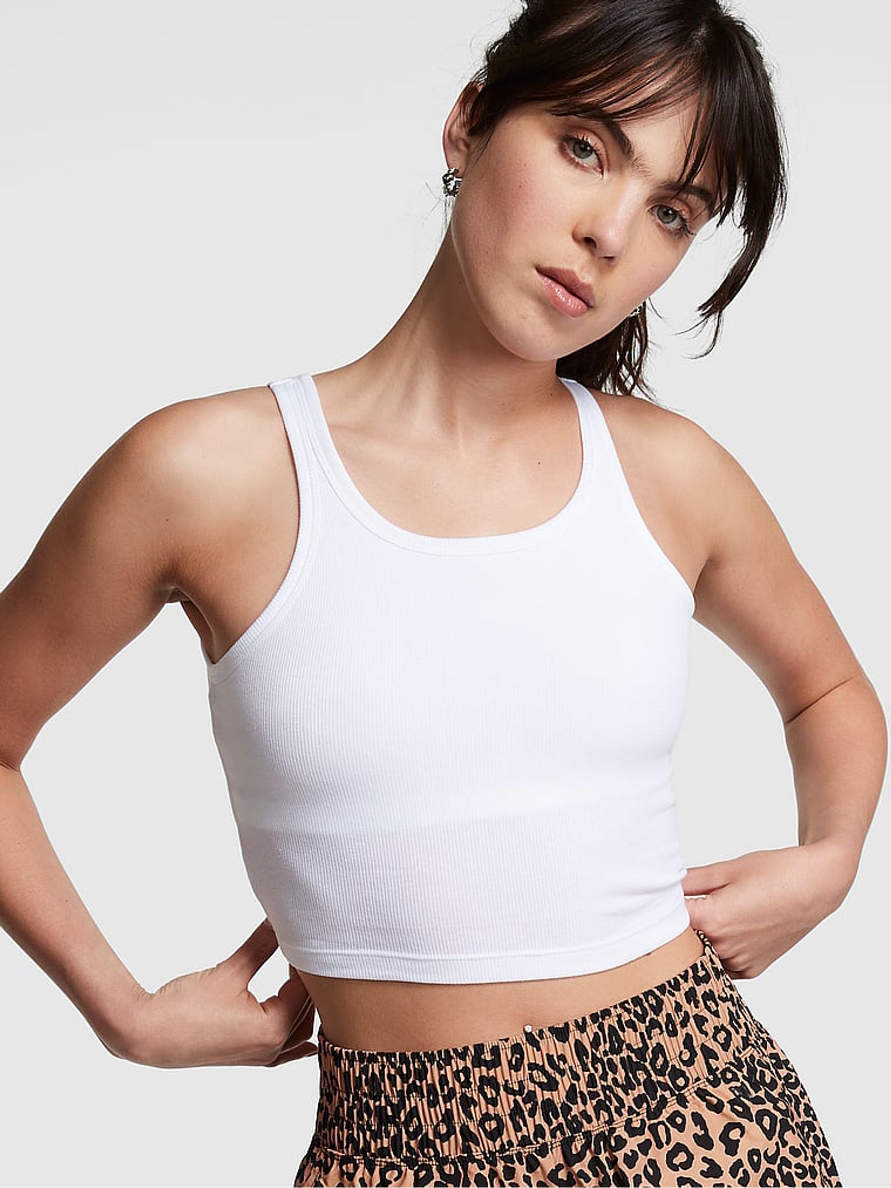 White Crop Ribbed Tank Top - Image 1 of 3