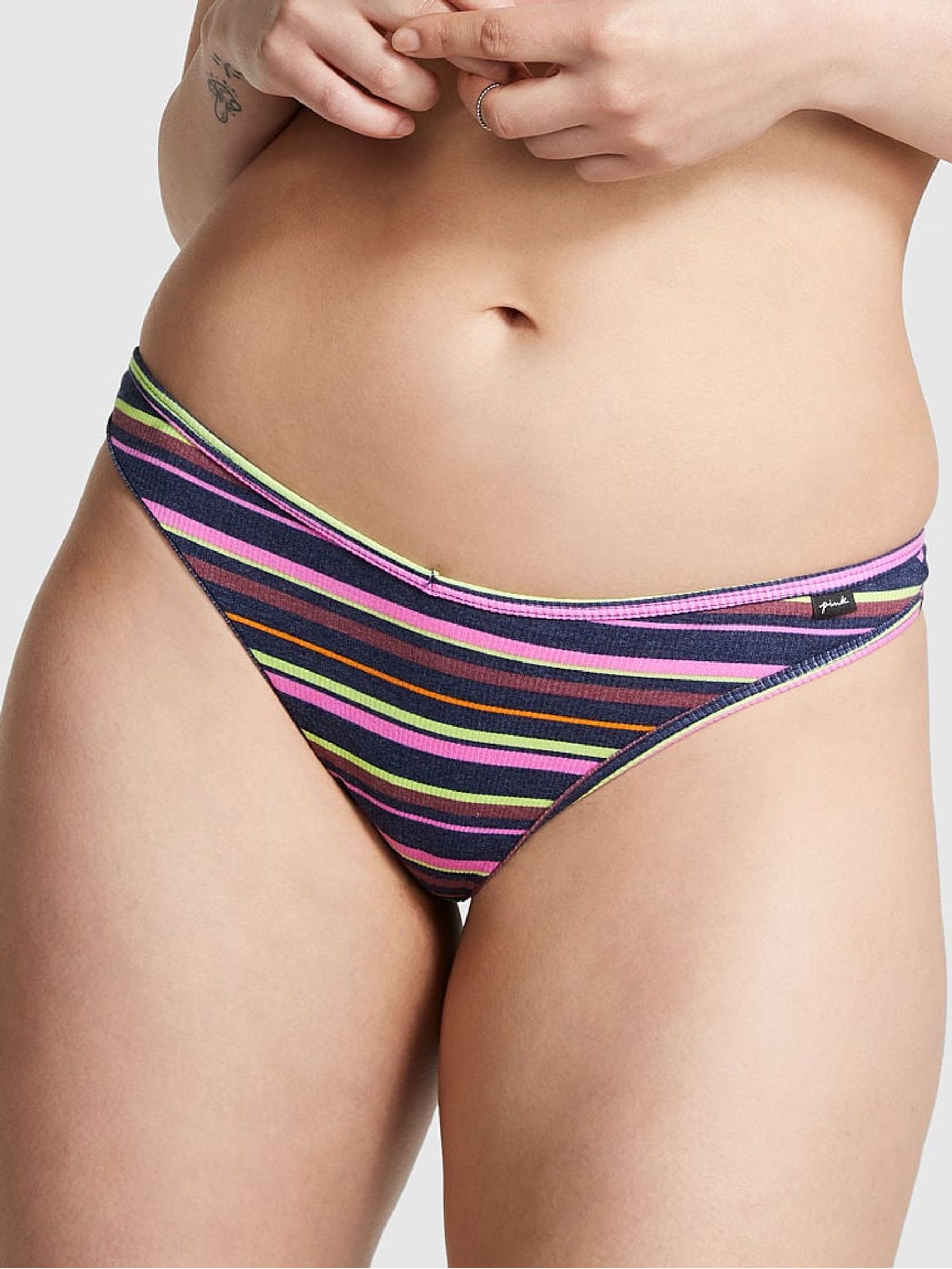 Stripe Black Cotton Thong Knickers - Image 1 of 3