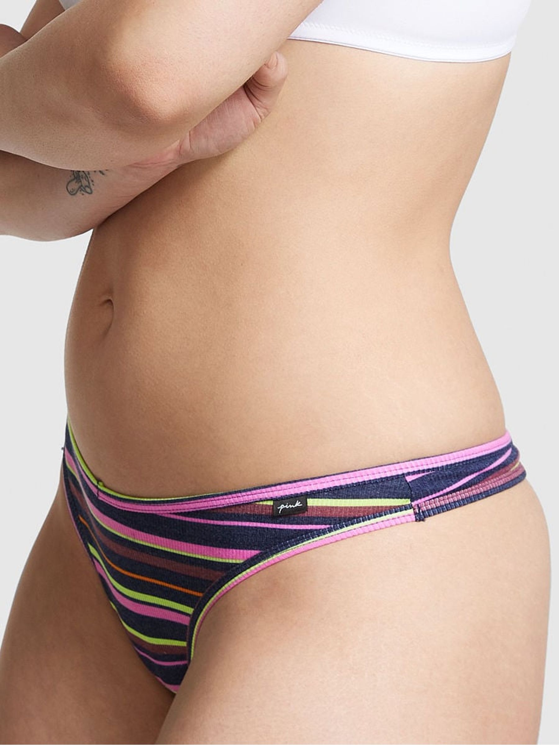 Stripe Black Cotton Thong Knickers - Image 2 of 3