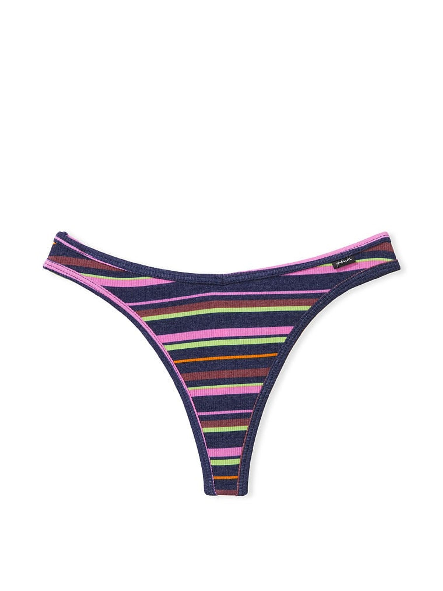 Stripe Black Cotton Thong Knickers - Image 3 of 3