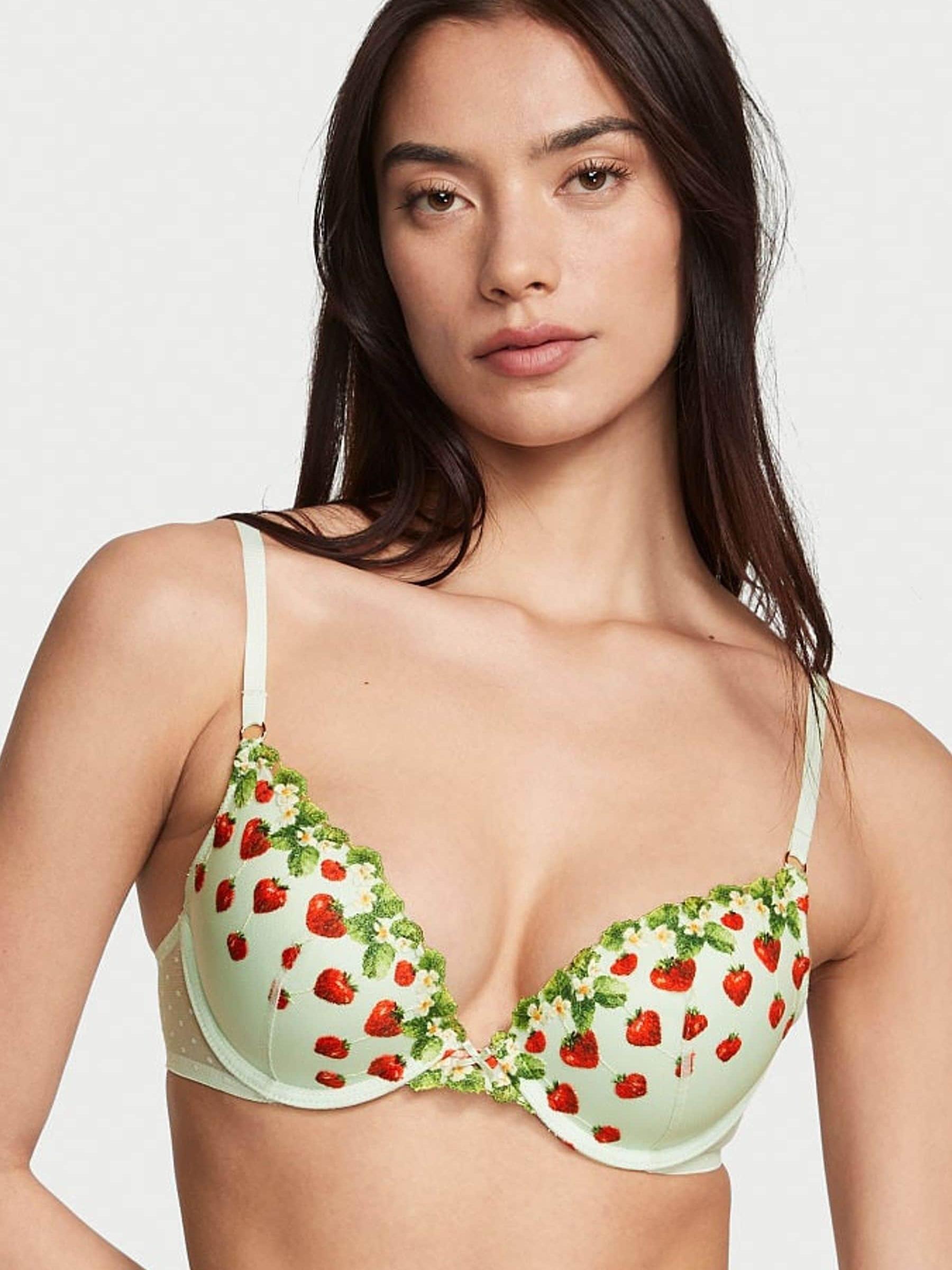 Pale Green Embroidery Dream Angels Plunge Push Up Bra - Image 1 of 4