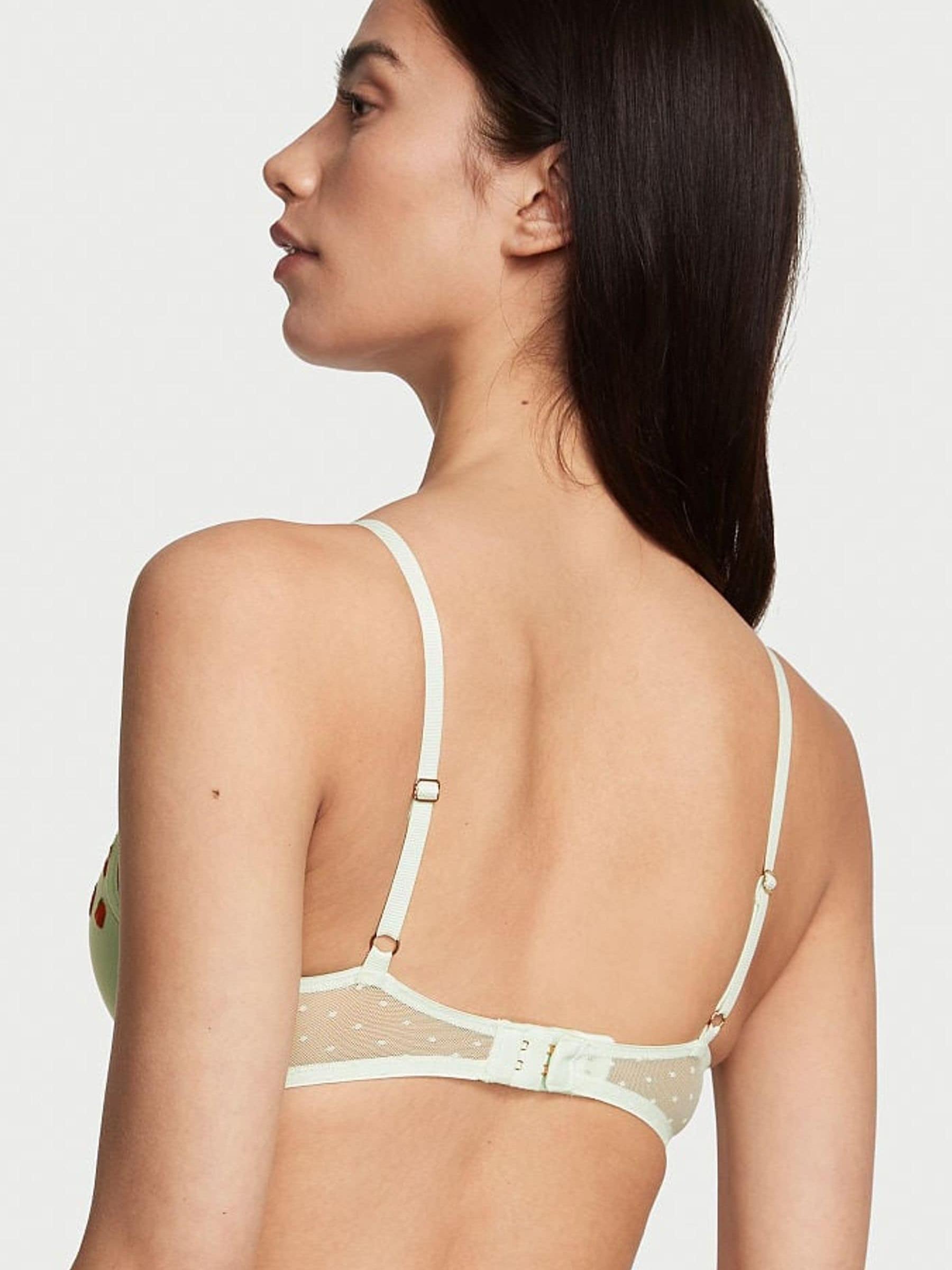 Pale Green Embroidery Dream Angels Plunge Push Up Bra - Image 2 of 4