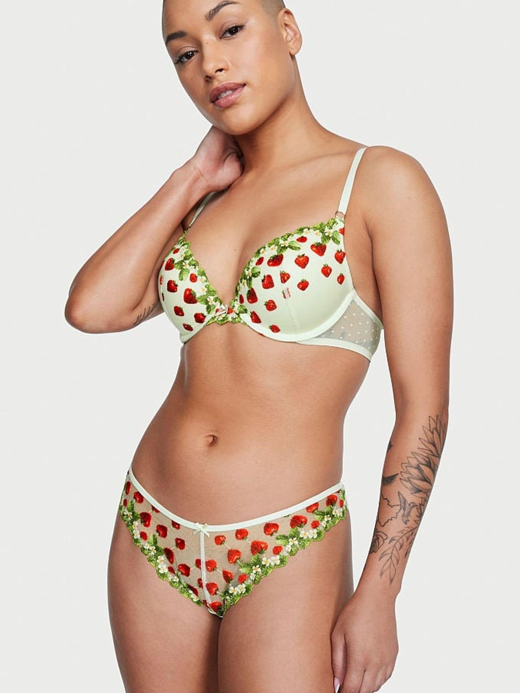 Pale Green Embroidery Dream Angels Plunge Push Up Bra - Image 3 of 4