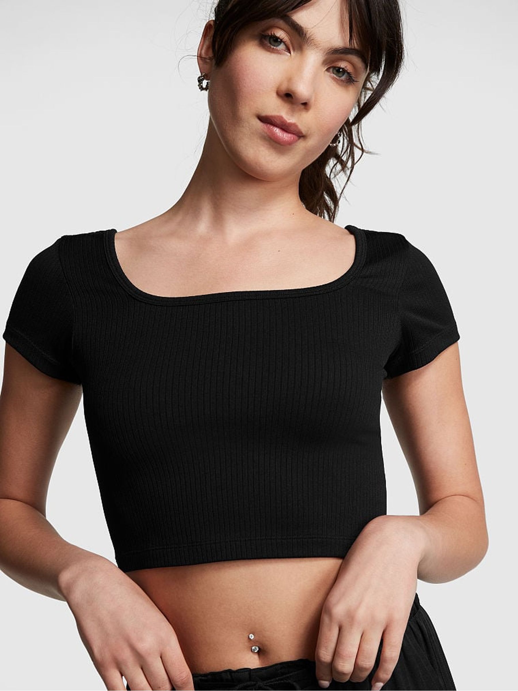 Pure Black Seamless Short Sleeve T-Shirt - Image 1 of 3
