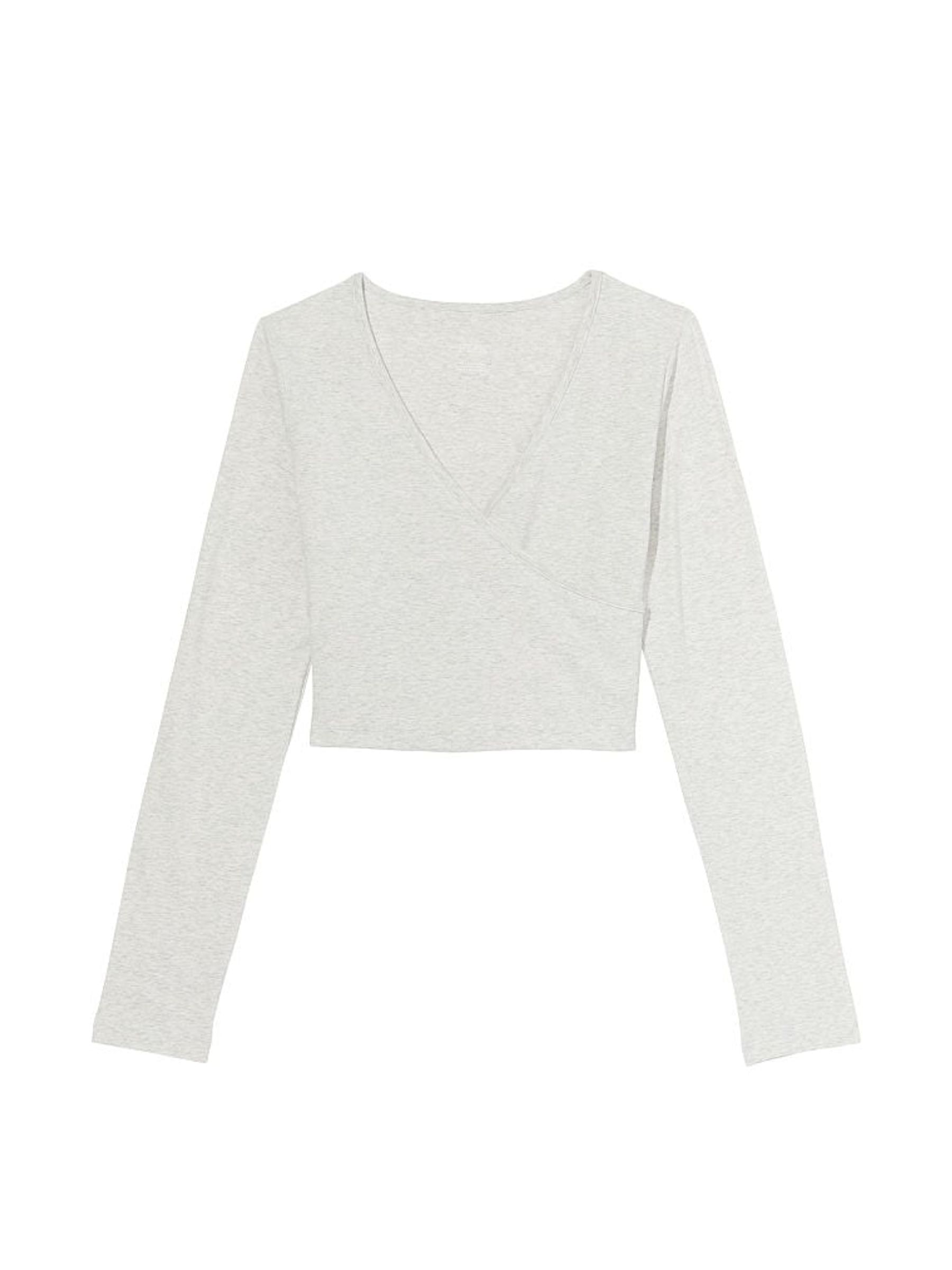 Heather Stone Grey Long Sleeve Wrap Top - Image 1 of 1