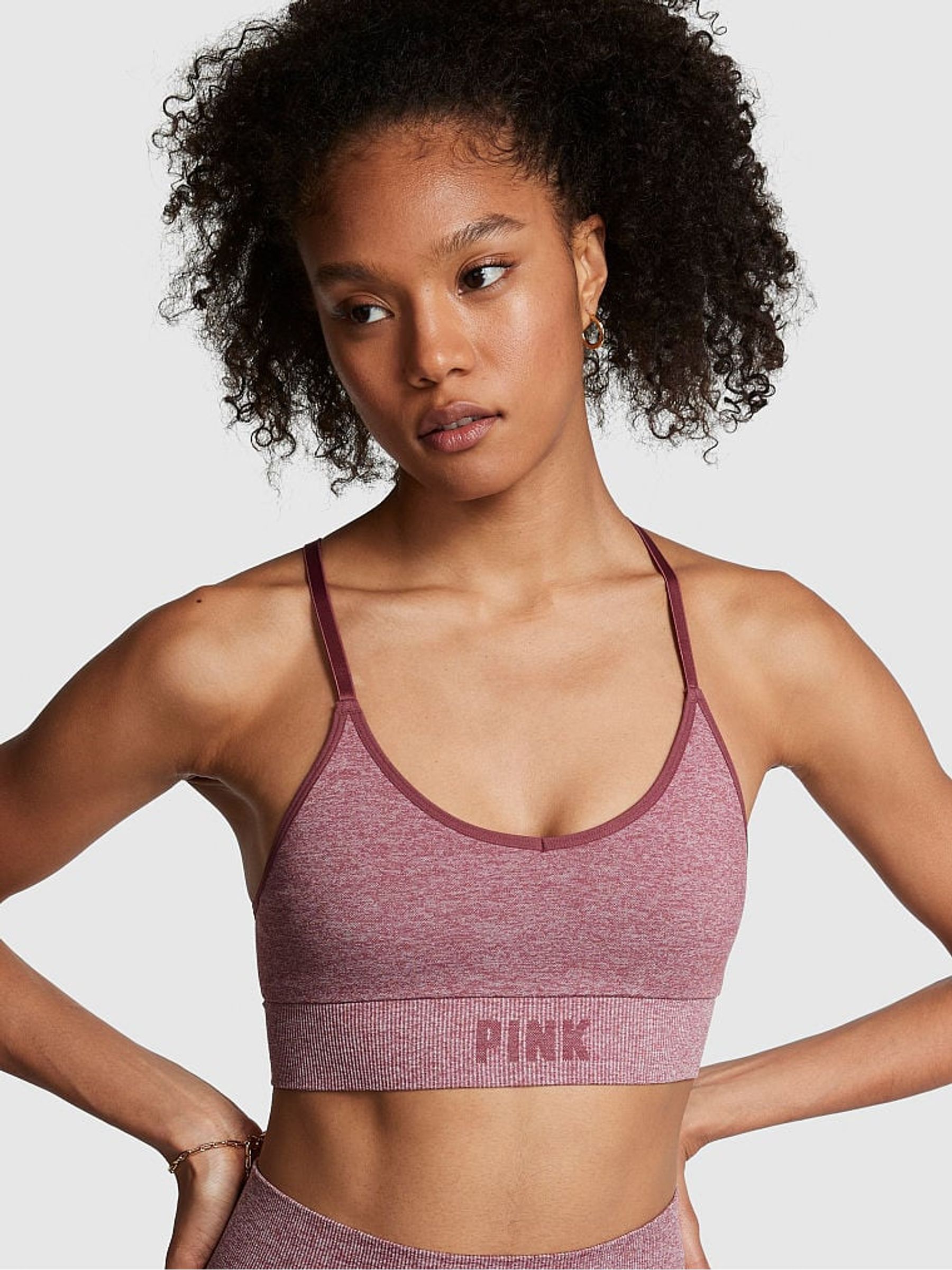 Morning Rose Pink Marl Non Wired Lightly Lined Seamless  Sports Bra - Image 1 of 4
