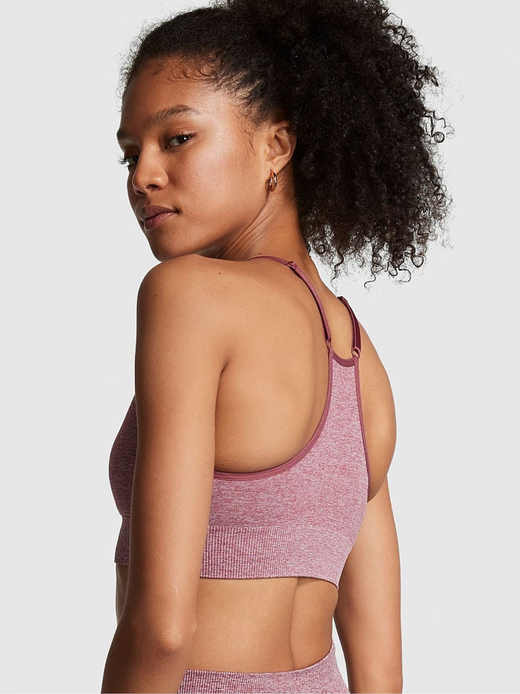 Morning Rose Pink Marl Non Wired Lightly Lined Seamless  Sports Bra - Image 2 of 4
