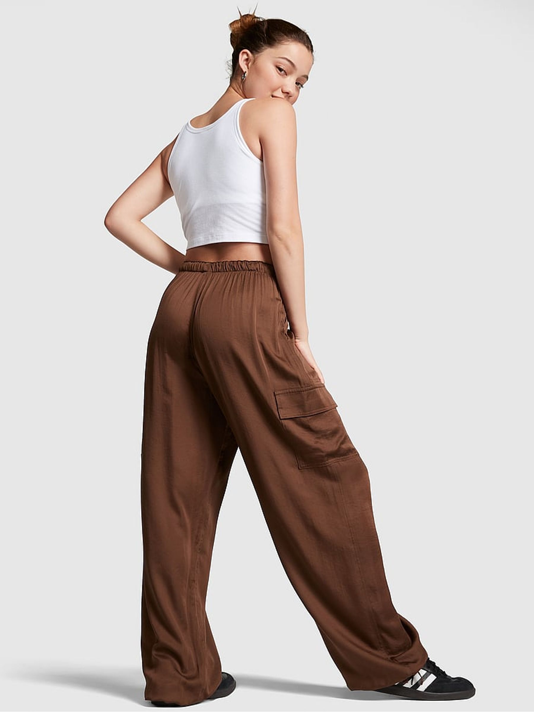 Chocolate Kiss Brown Satin Parachute Trousers - Image 2 of 3