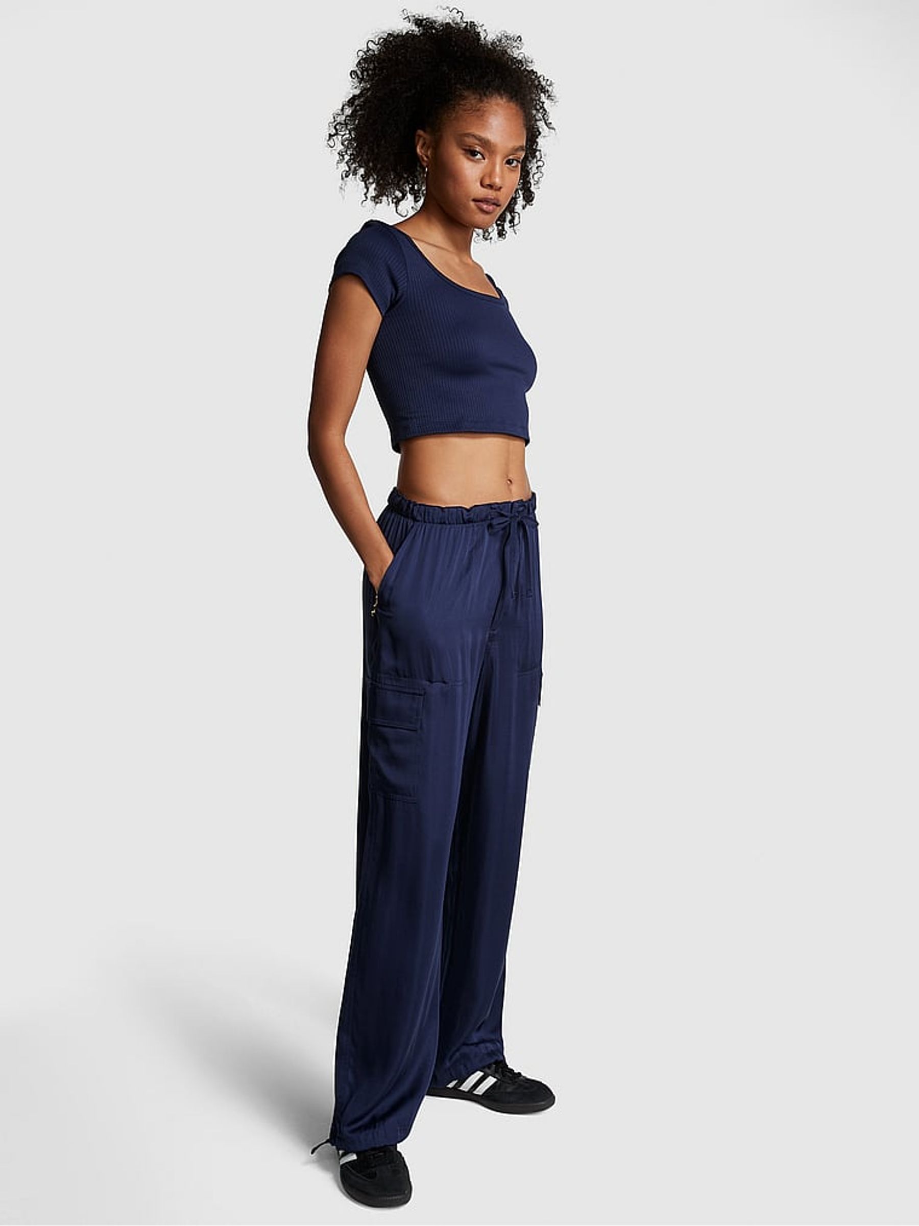 Midnight Navy Blue Satin Parachute Trousers - Image 1 of 3