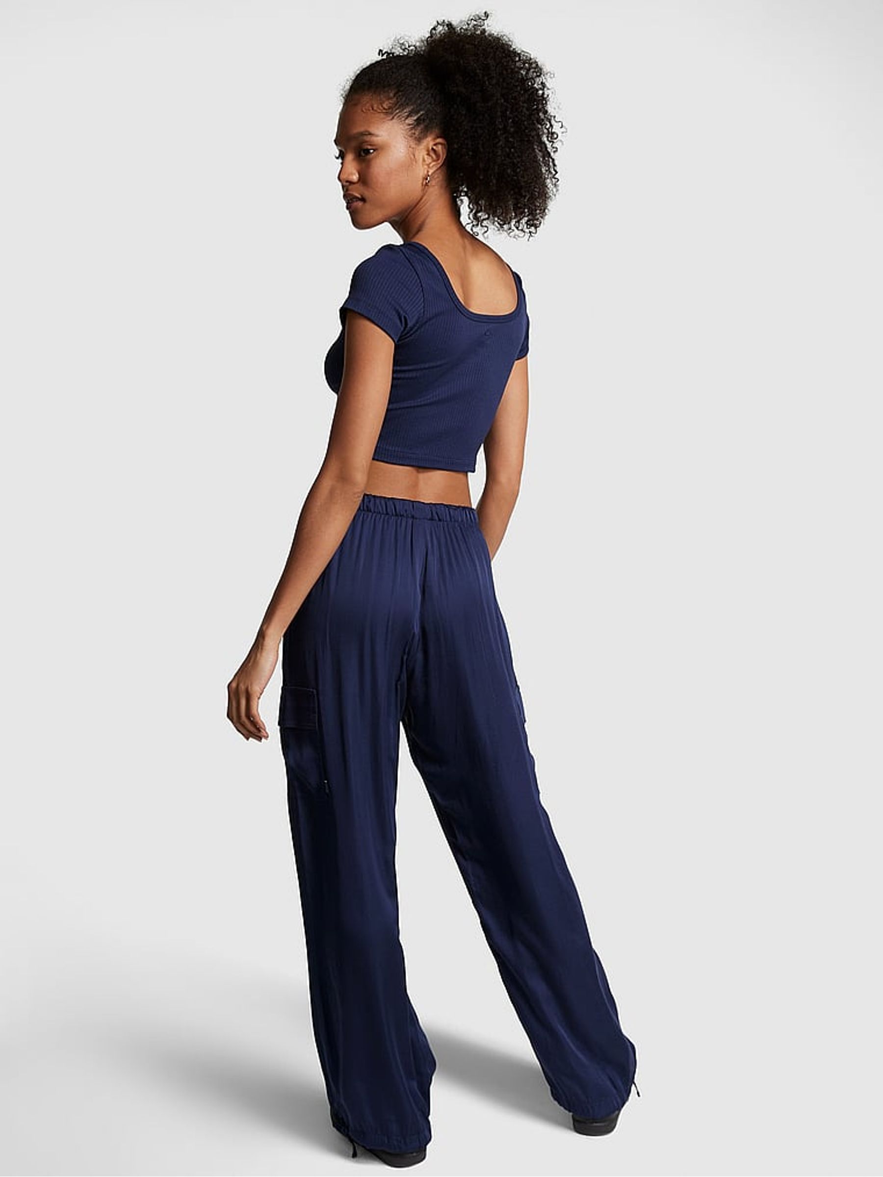 Midnight Navy Blue Satin Parachute Trousers - Image 2 of 3