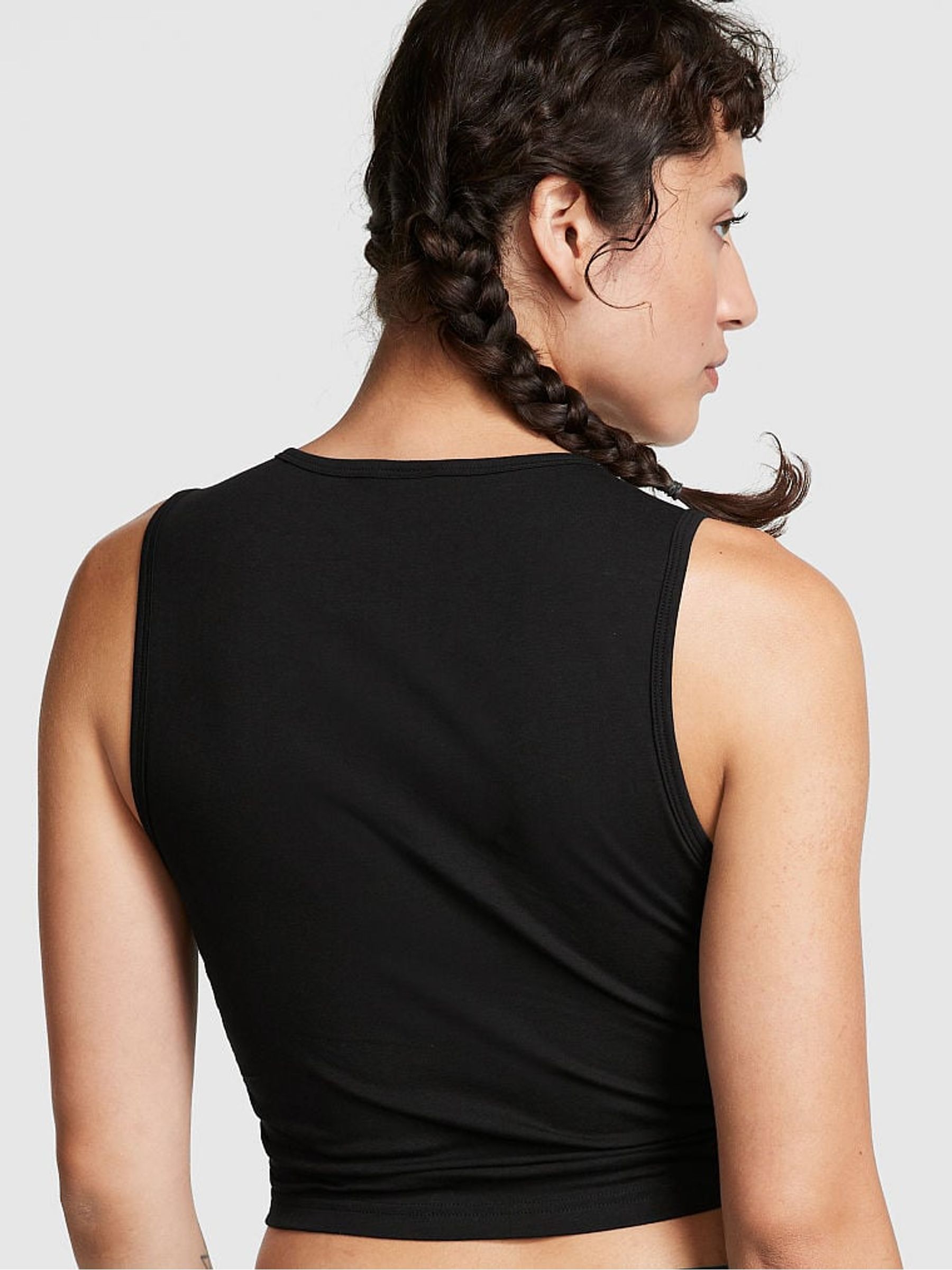 Pure Black Ruched Side Crop Tank - Image 2 of 3