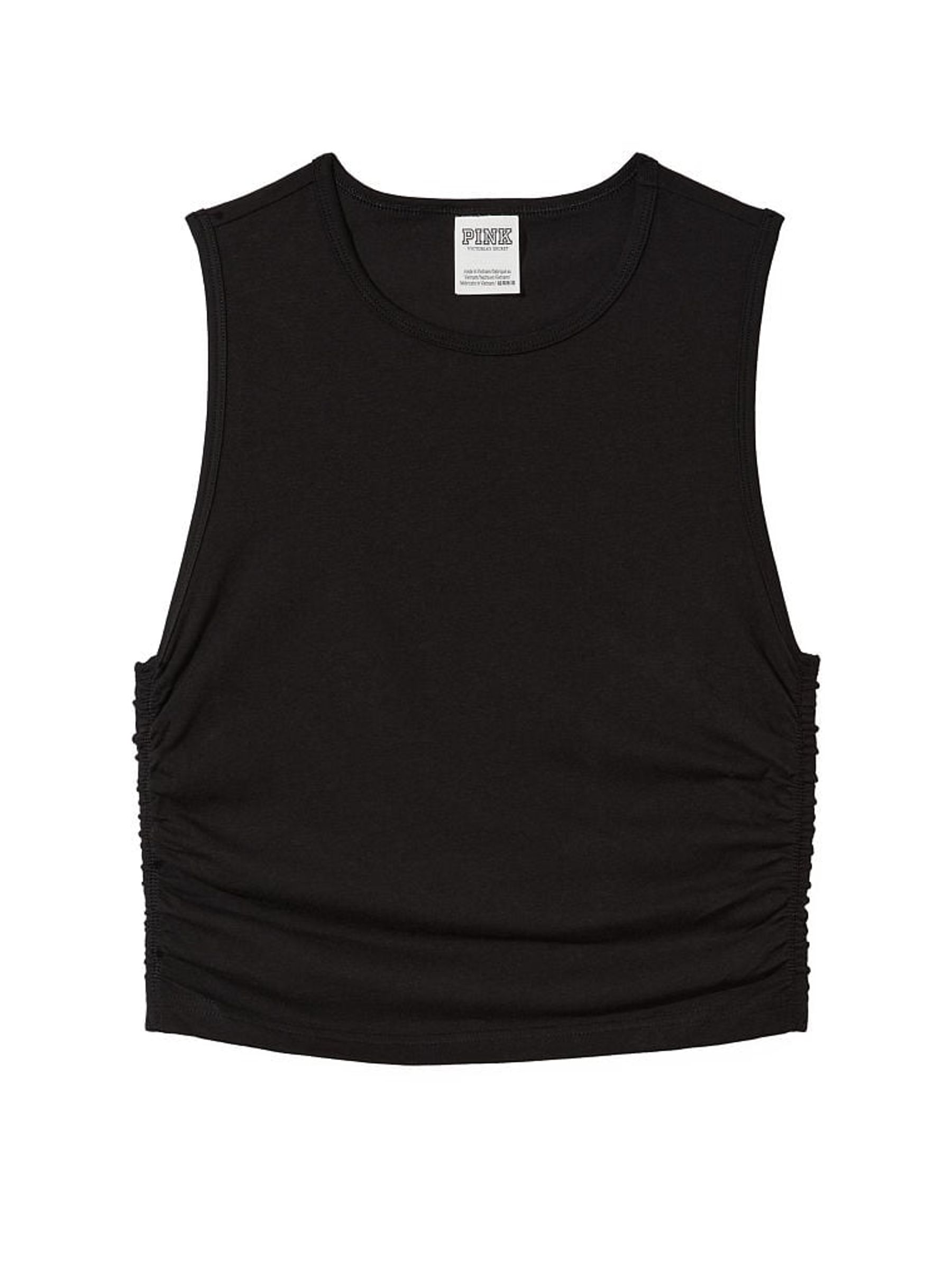 Pure Black Ruched Side Crop Tank - Image 3 of 3