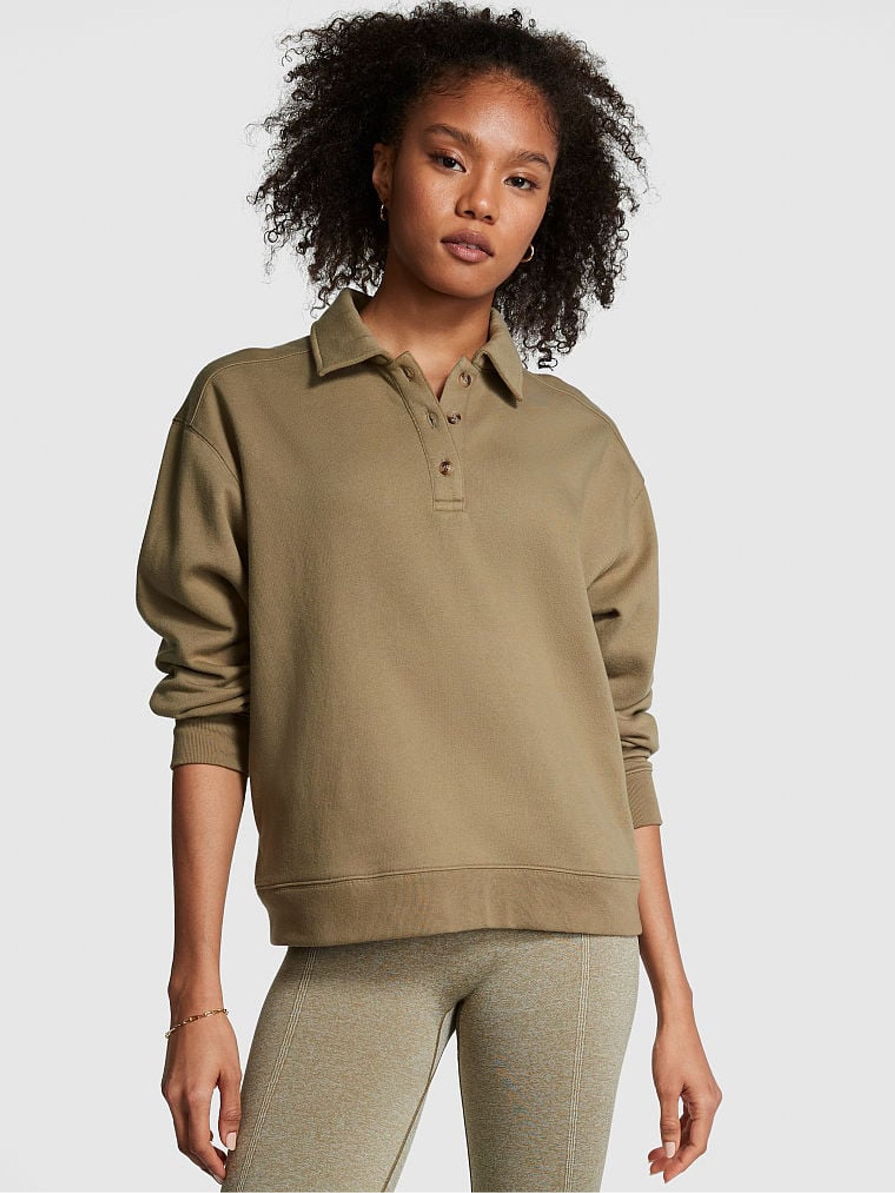 Dusted Olive Green Polo Sweatshirt - Image 1 of 3