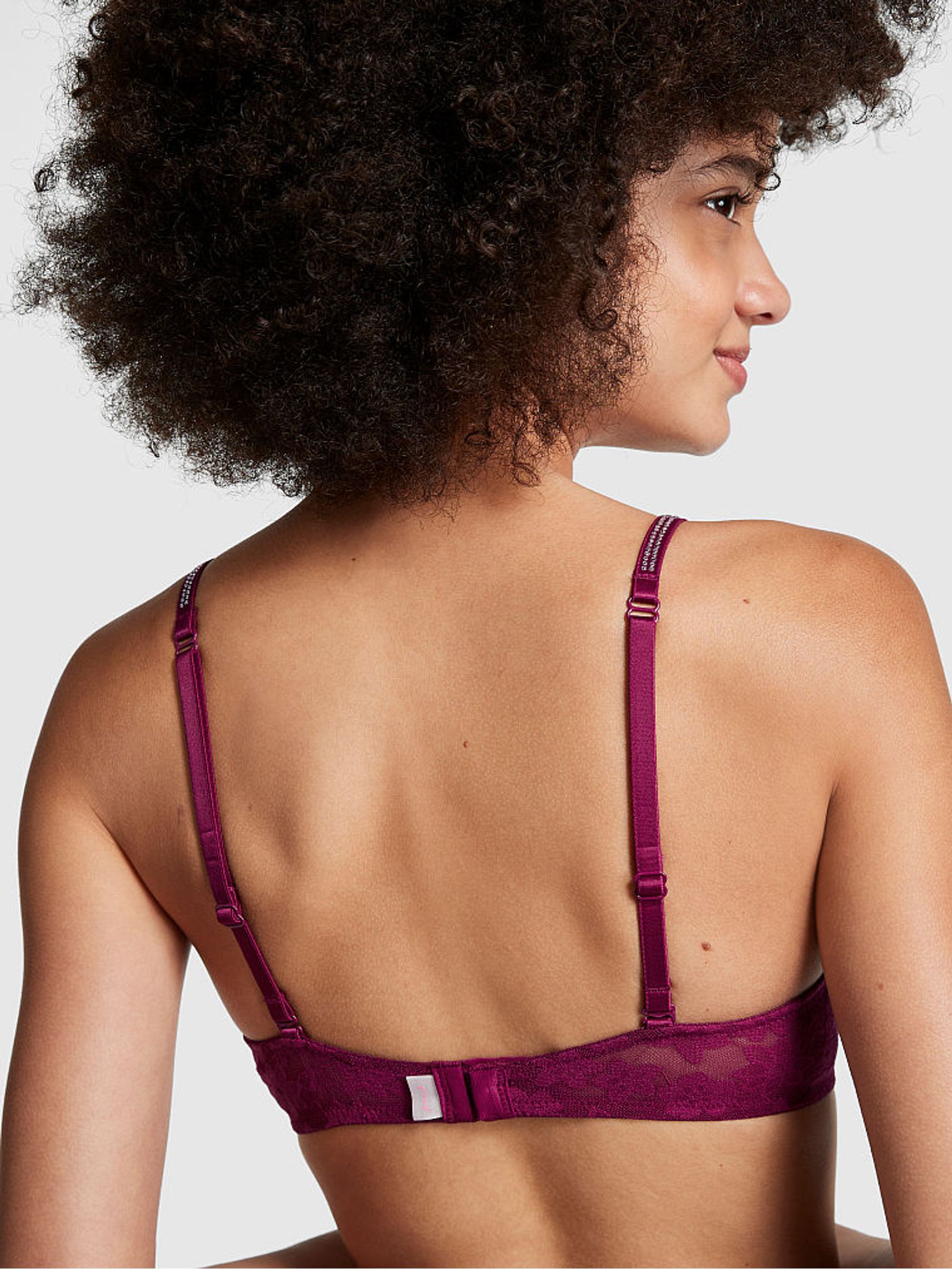 Vivid Magenta Pink Floral Lace Lightly Lined Bra - Image 2 of 3