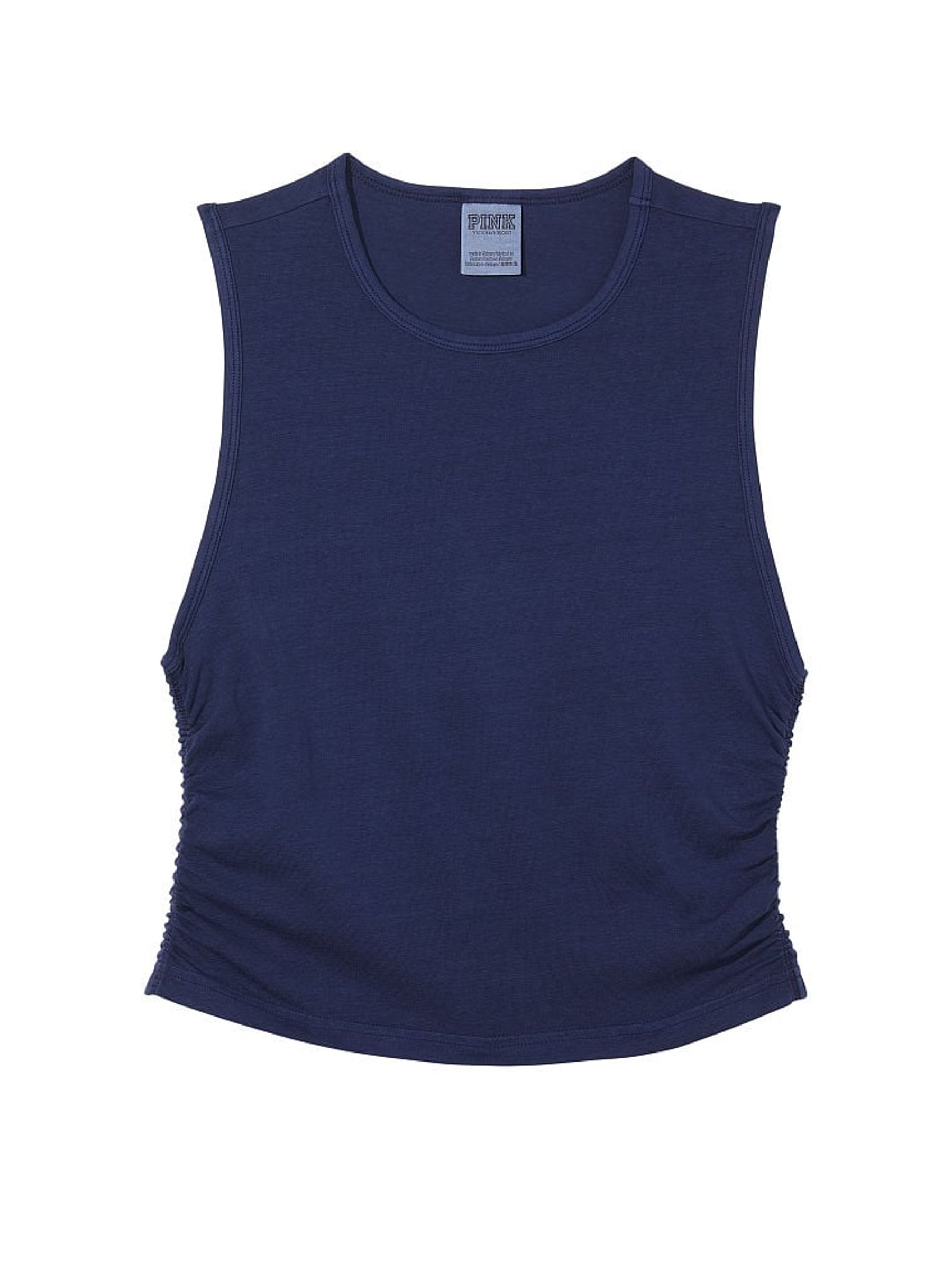 Midnight Navy Blue Ruched Side Crop Tank - Image 1 of 1 Midnight Navy Blue Ruched Side Crop Tank - Image 1 of 1