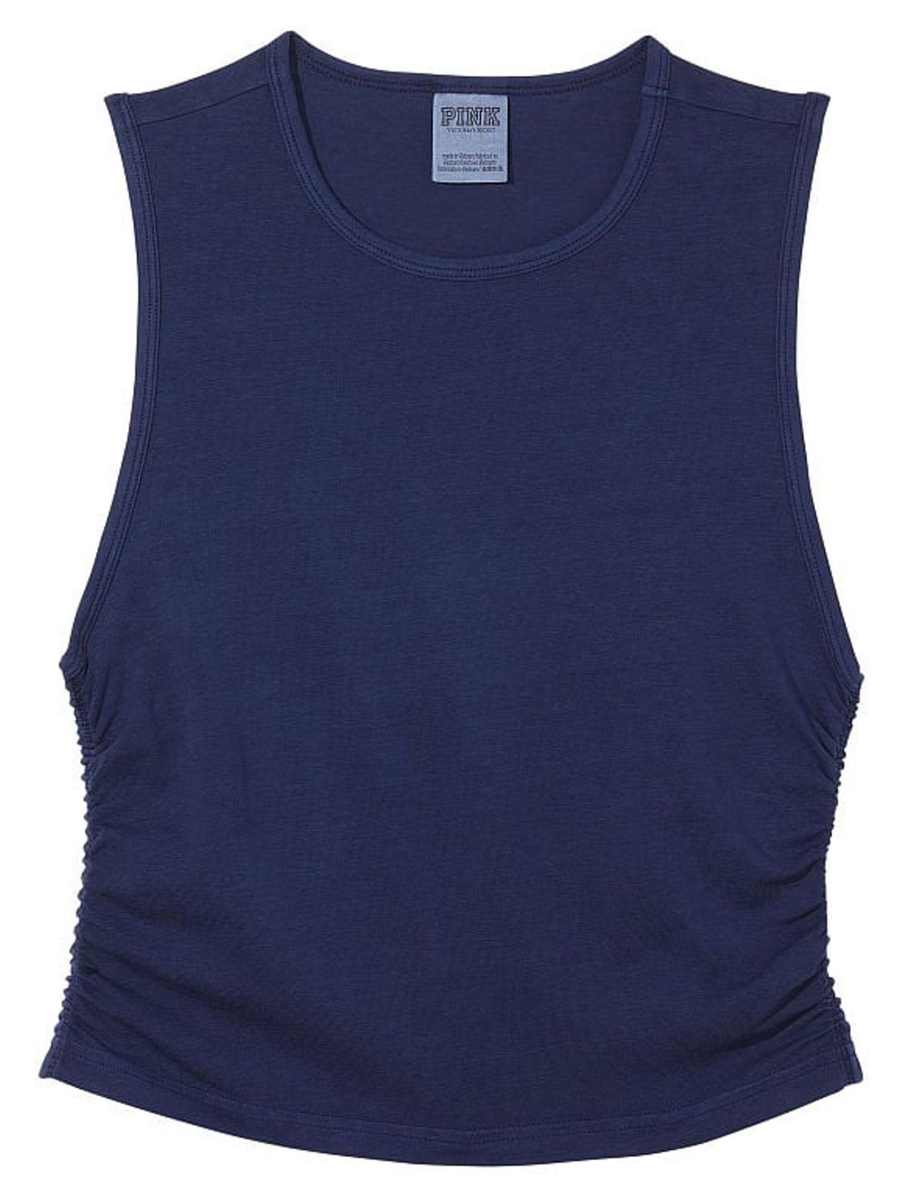 Midnight Navy Blue Ruched Side Crop Tank - Image 1 of 1