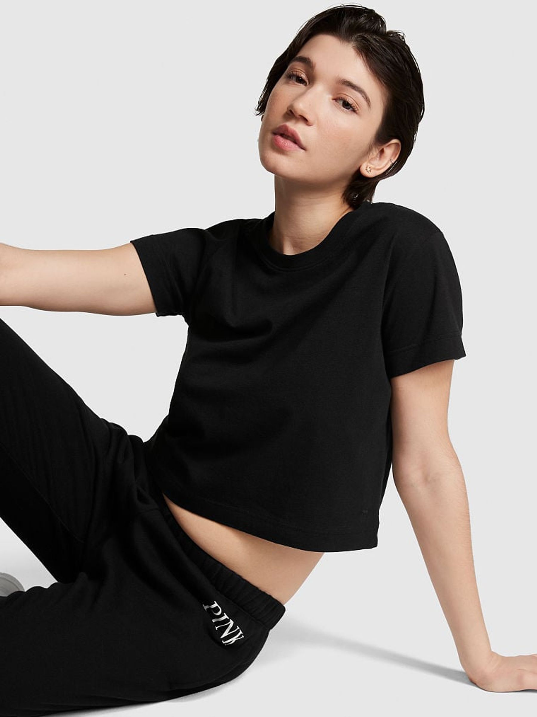 Pure Black Short Sleeve Shrunken T-Shirt - Image 1 of 4