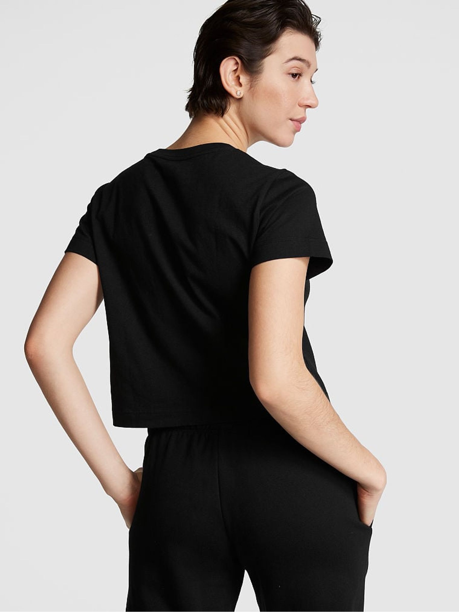 Pure Black Short Sleeve Shrunken T-Shirt - Image 2 of 4