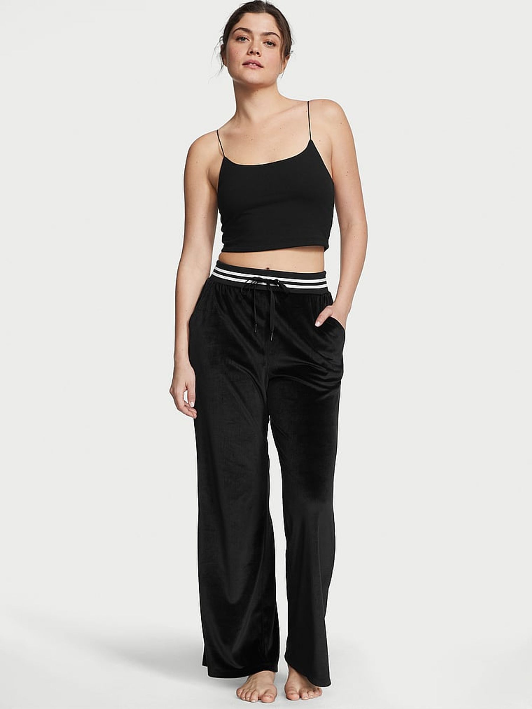 Pure Black Graphic Velour Wide Leg Jogger - Image 1 of 4