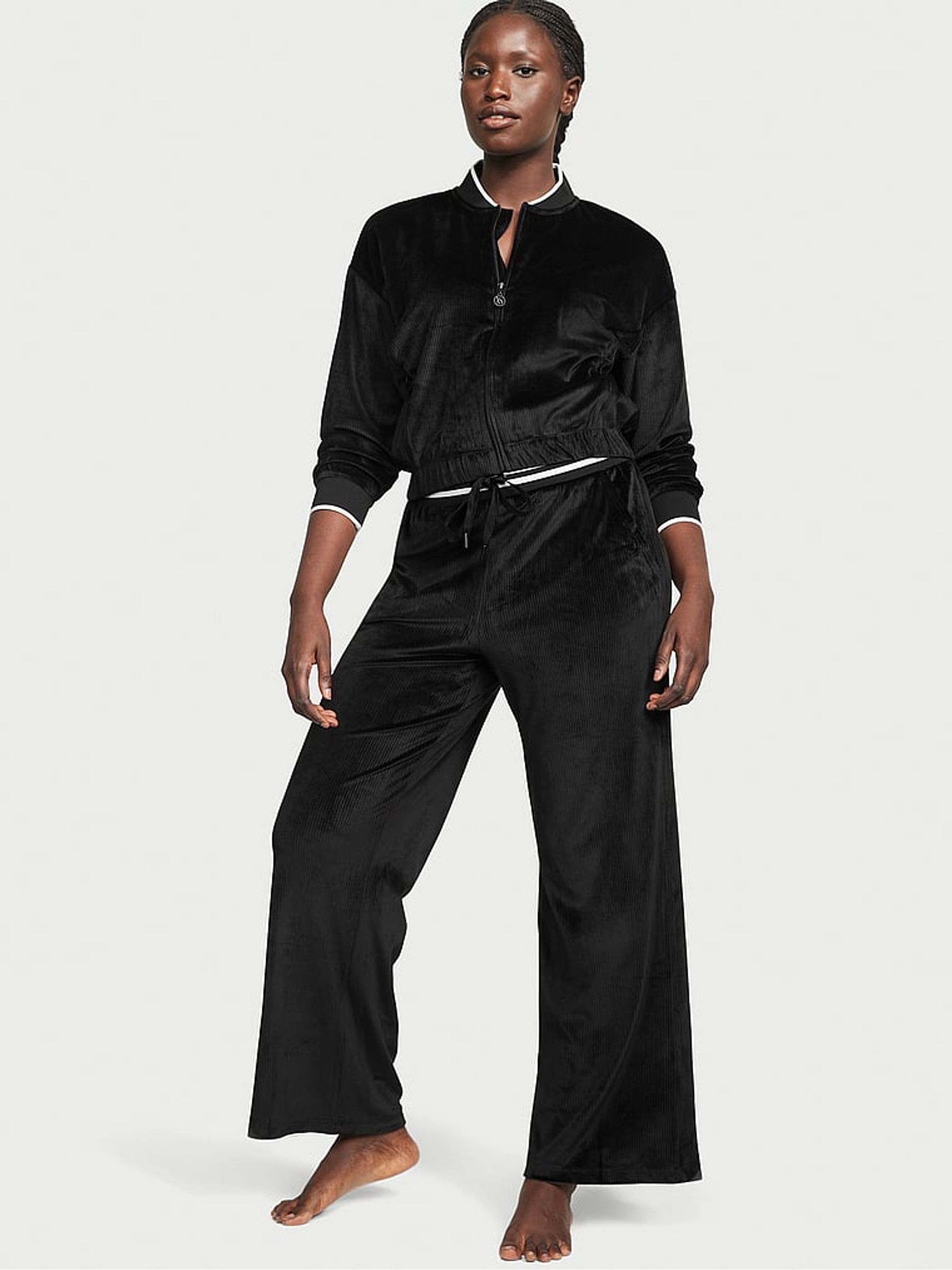 Pure Black Graphic Velour Wide Leg Jogger - Image 3 of 4