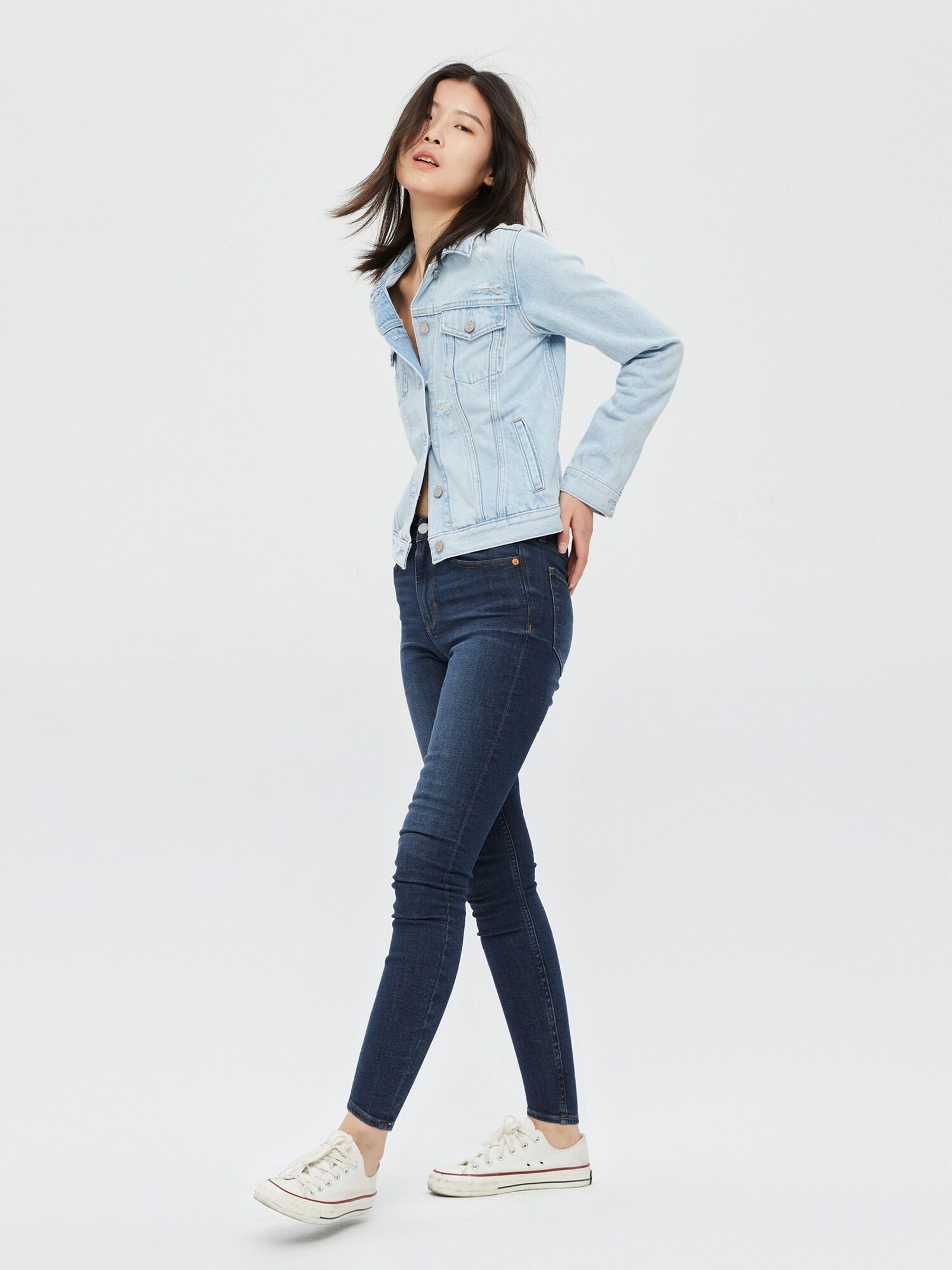 Mid Indigo Blue Super Skinny Stretch High Waisted Jeggings - Image 3 of 6