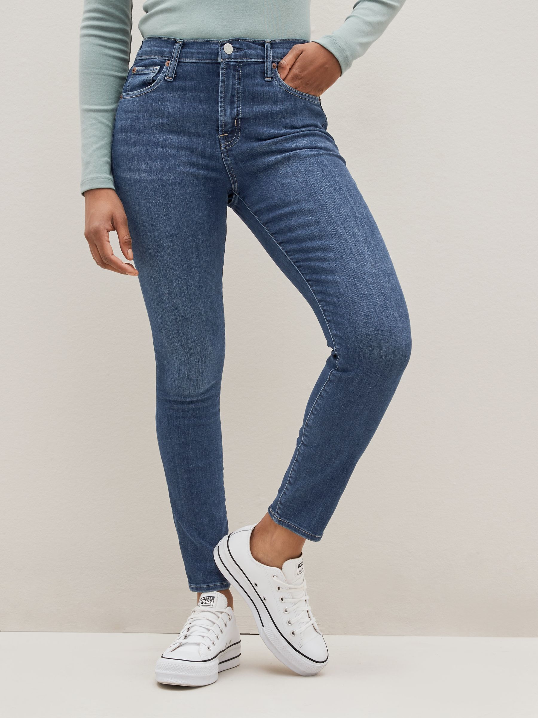 Mid Indigo Blue High Waisted Stretch Skinny Jeans - Image 1 of 6