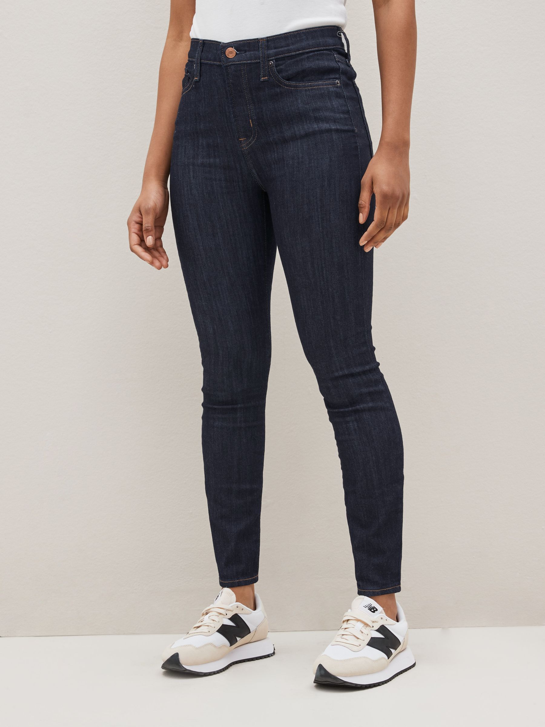 Dark Indigo Blue High Waisted Stretch Skinny Jeans - Image 1 of 6