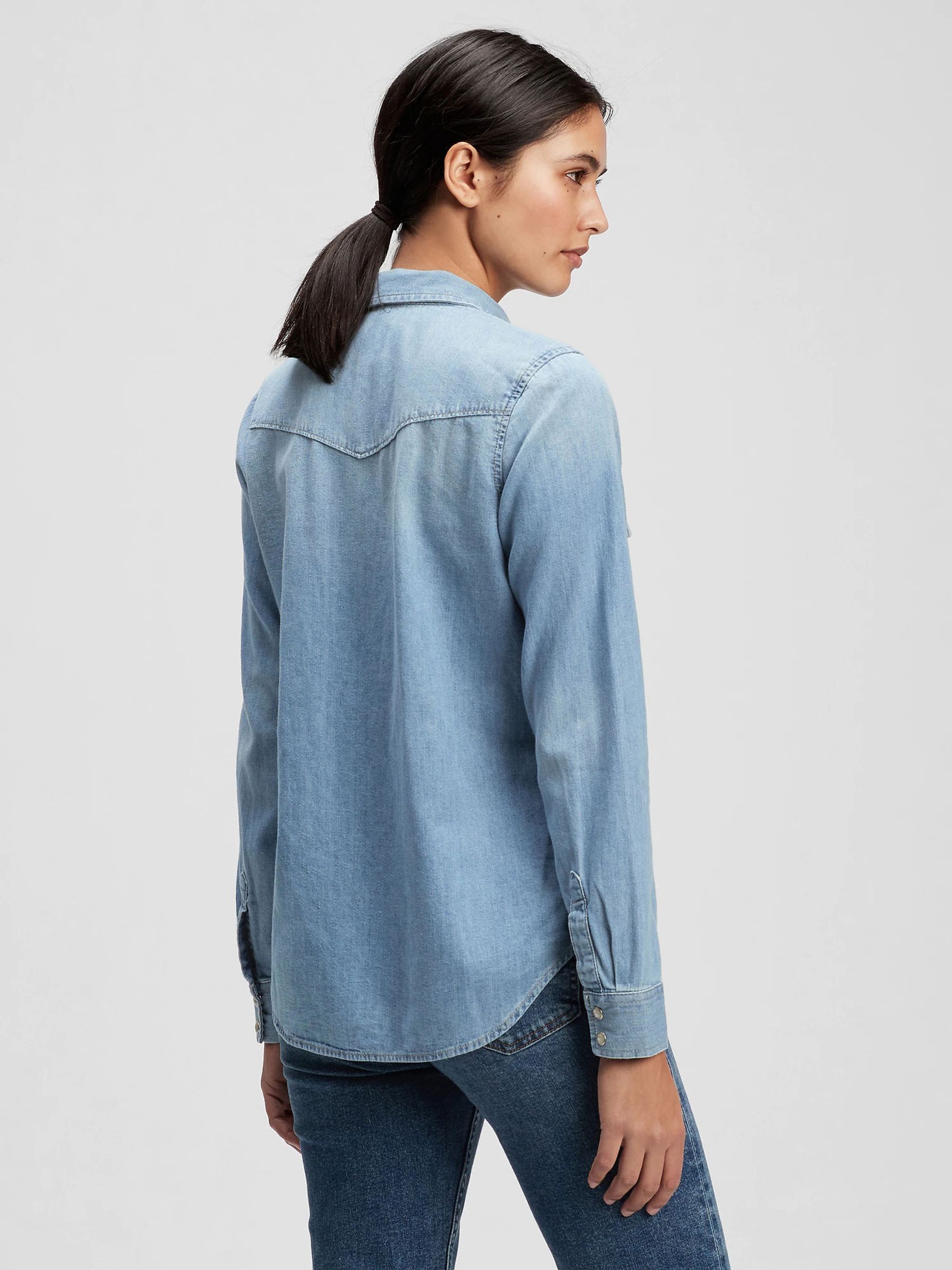 Blue Denim Long Sleeve Western Shirt - Image 2 of 4