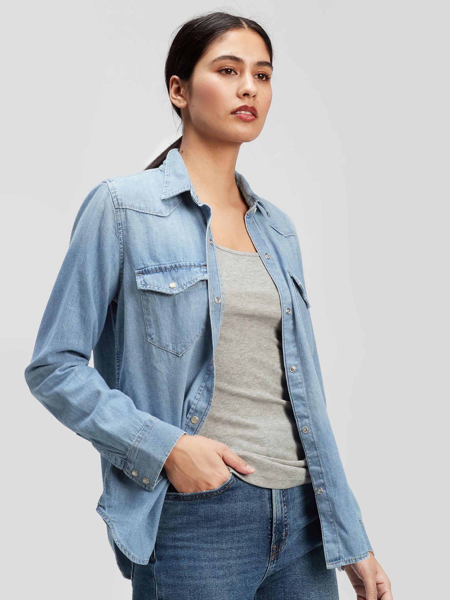 Blue Denim Long Sleeve Western Shirt - Image 3 of 4