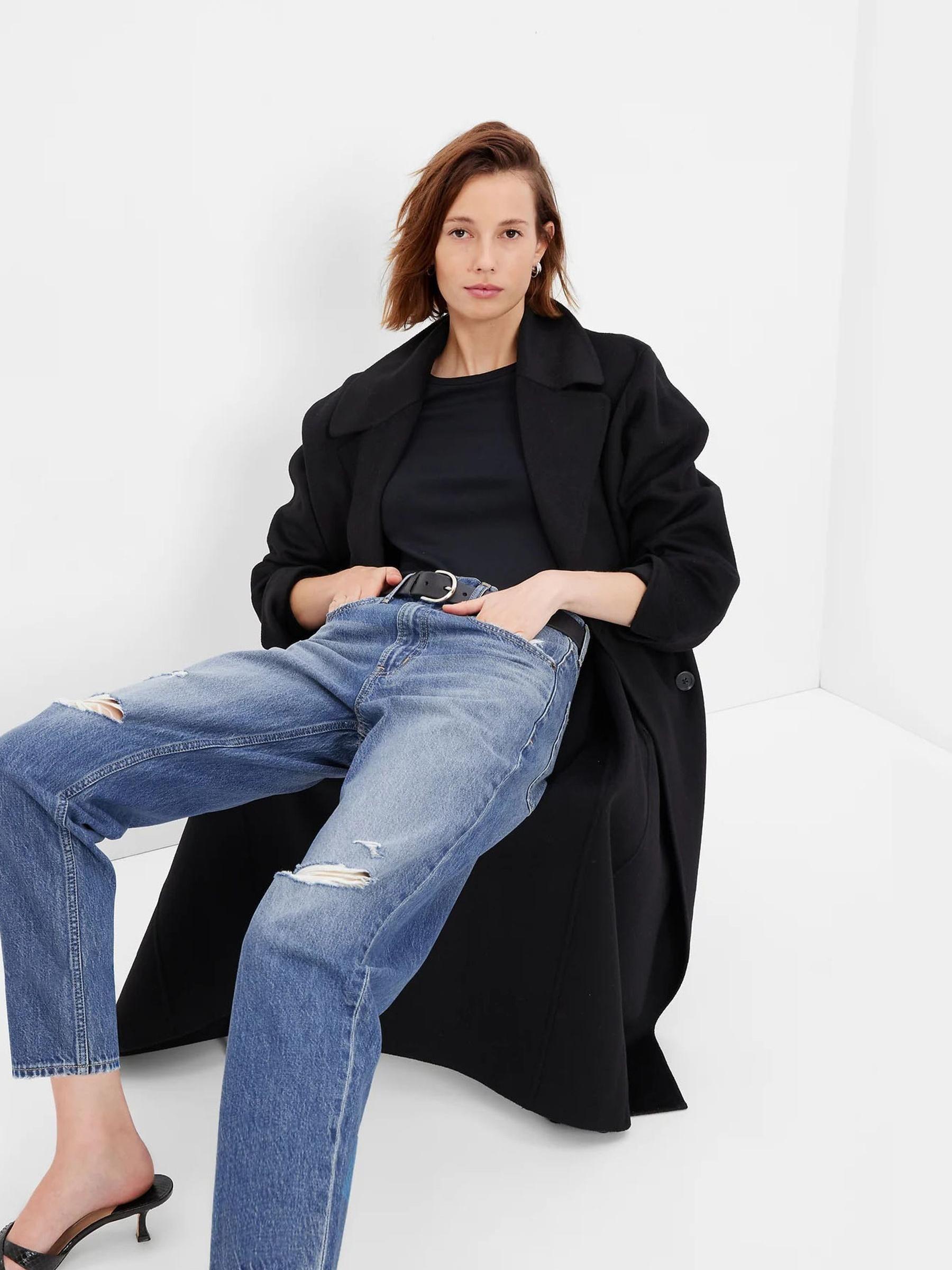Mid Wash Blue High Waisted Ripped Mom Jeans - Image 1 of 4