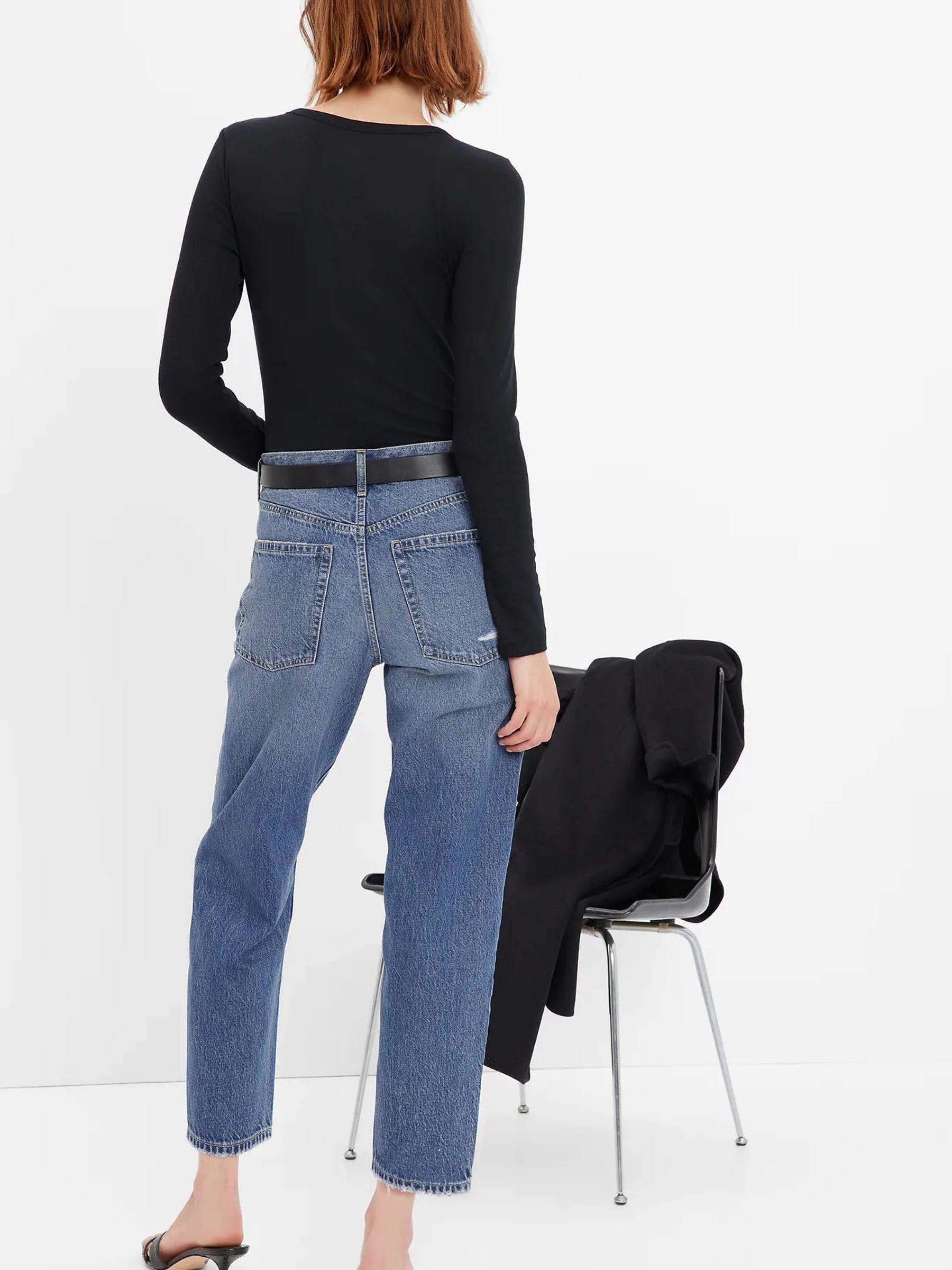 Mid Wash Blue High Waisted Ripped Mom Jeans - Image 2 of 4