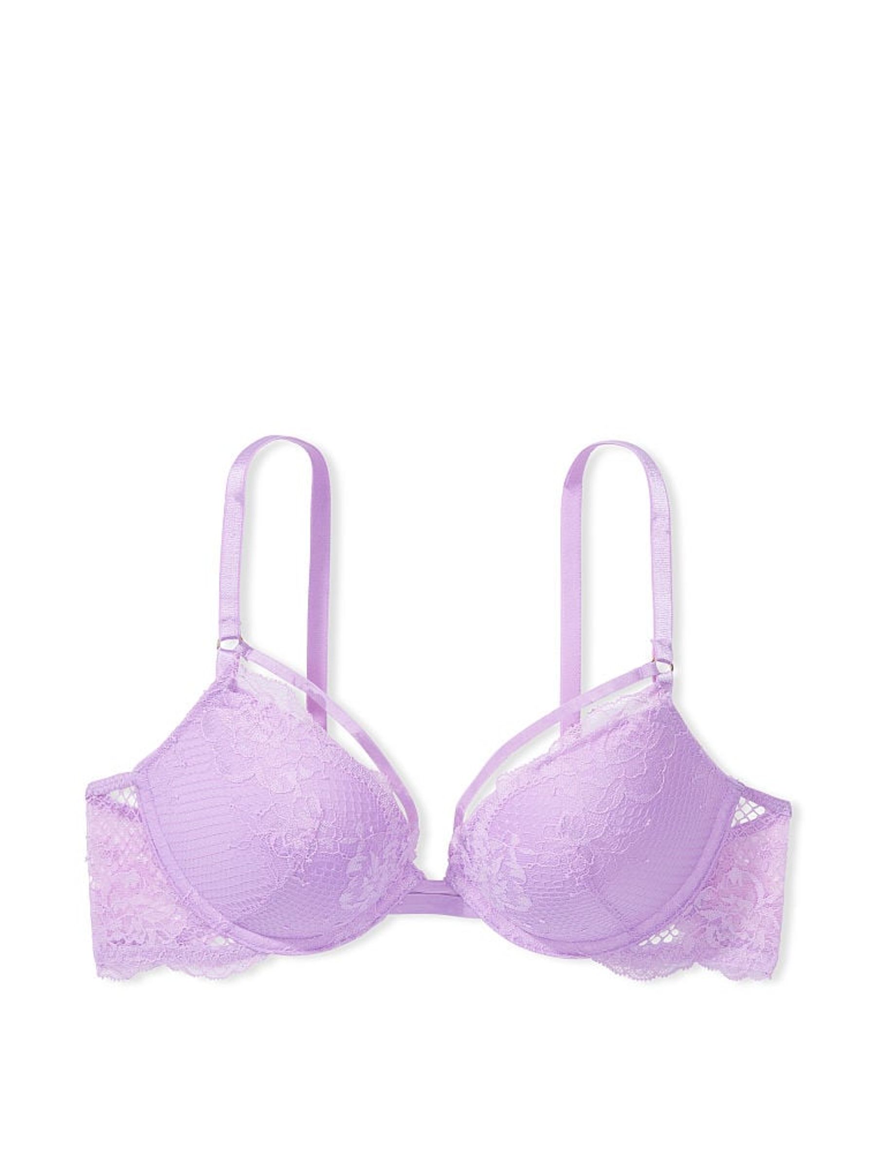 Silky Lilac Purple Fishnet Lace Plunge Push Up Bra - Image 4 of 4
