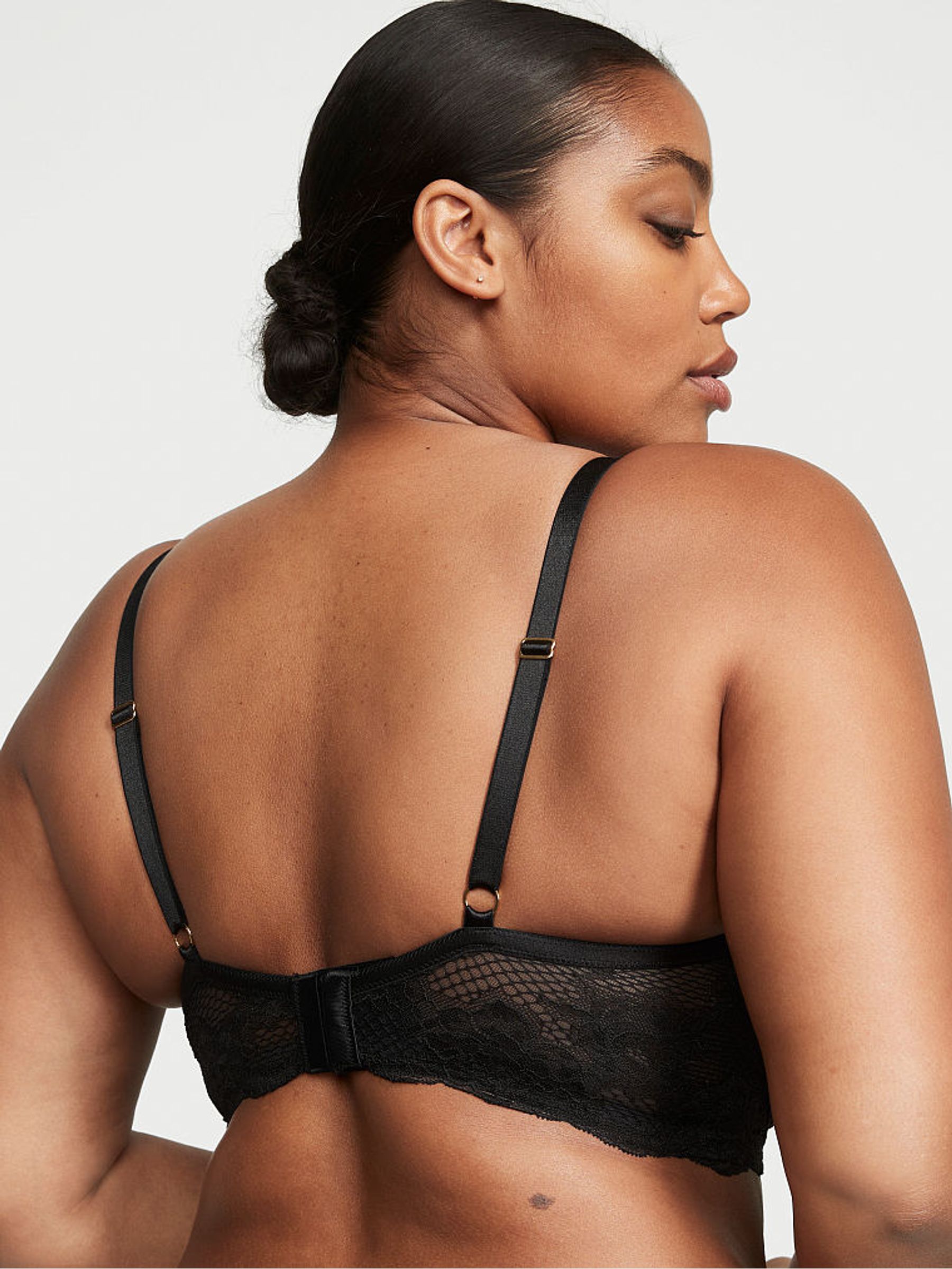 Black Fishnet Lace Plunge Push Up Bra - Image 2 of 3