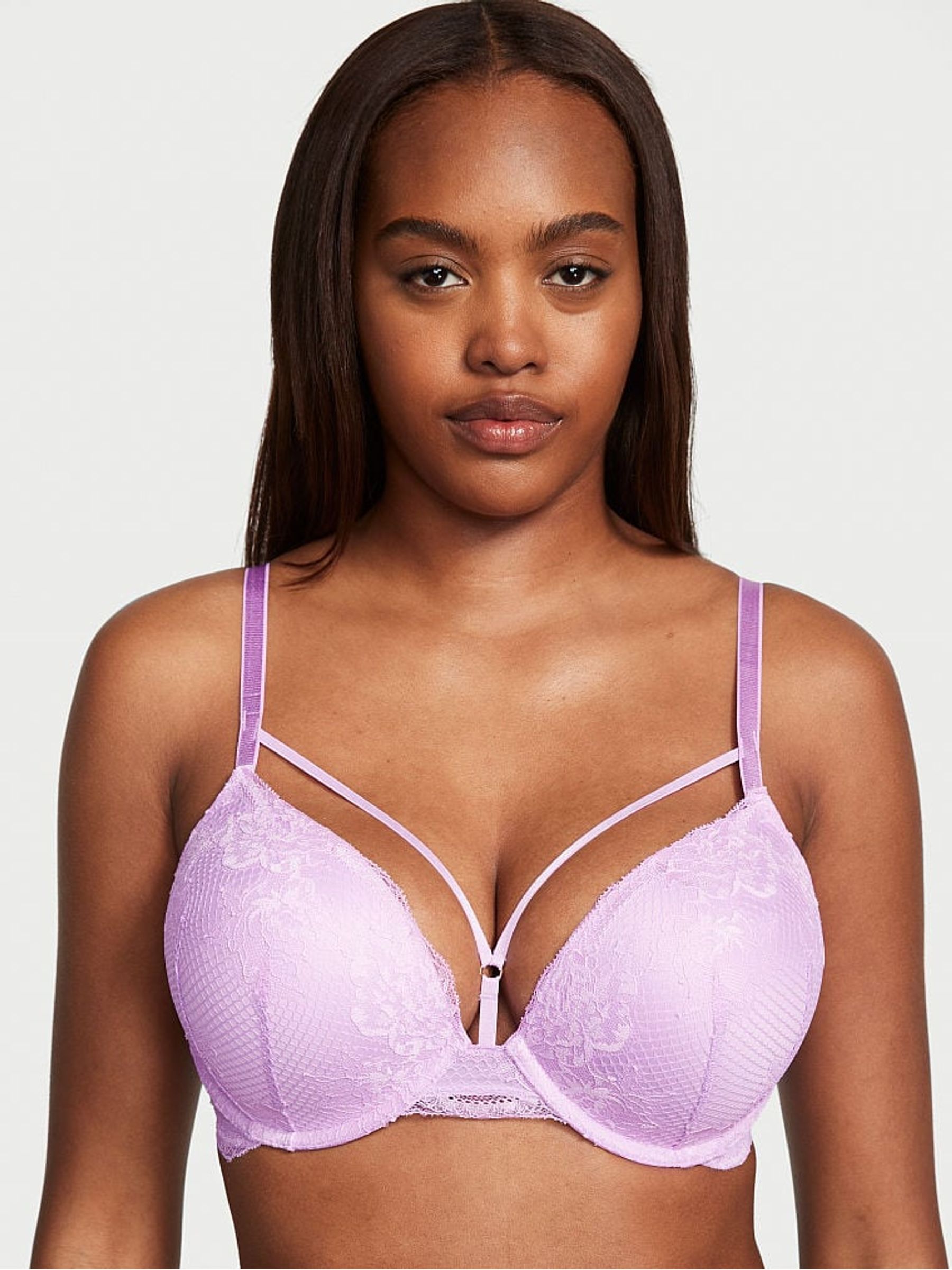 Lilac Purple Fishnet Lace Plunge Add 2 Cups Bombshell Bra - Image 1 of 1