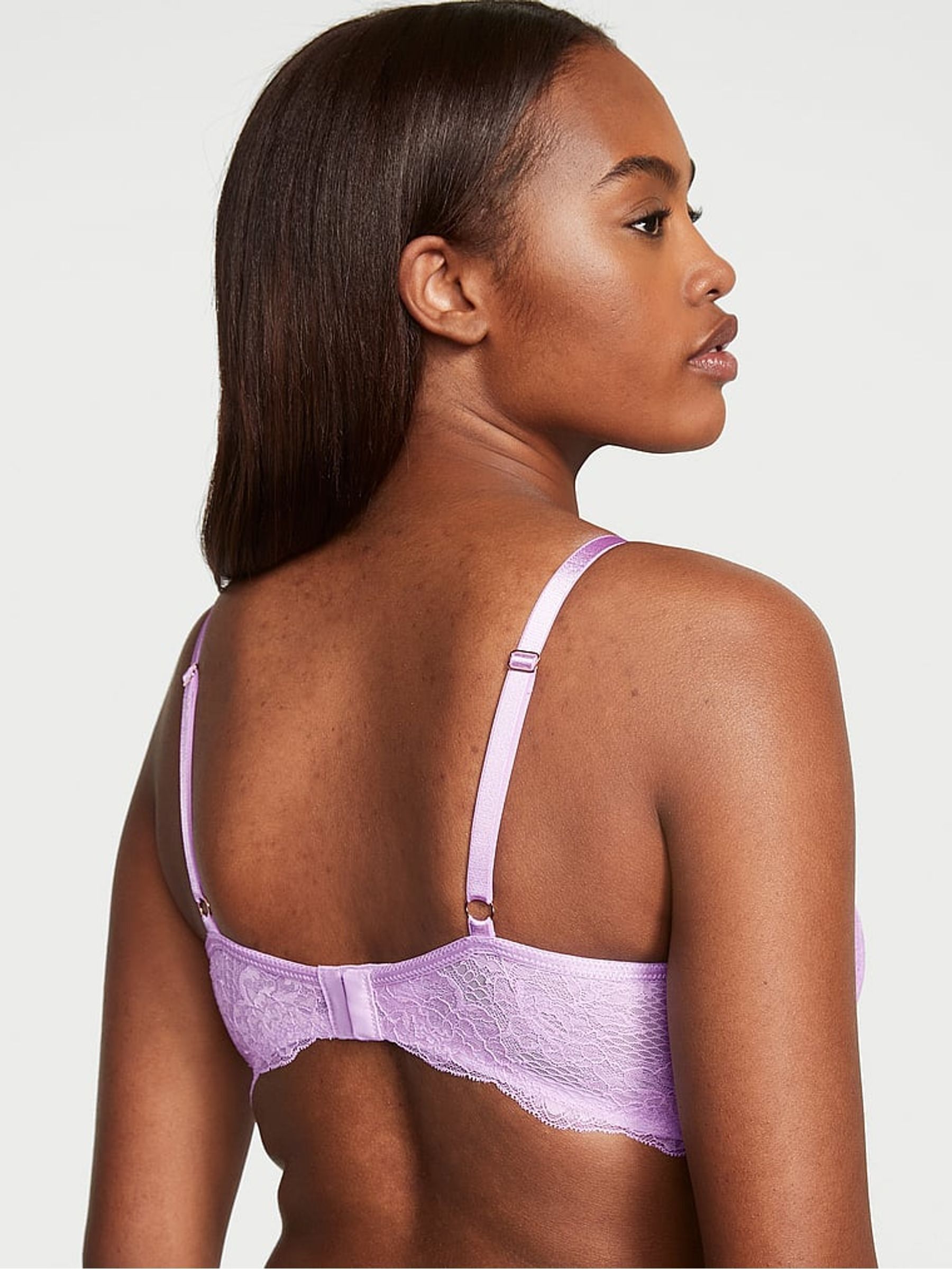 Lilac Purple Fishnet Lace Plunge Add 2 Cups Bombshell Bra - Image 2 of 4 Lilac Purple Fishnet Lace Plunge Add 2 Cups Bombshell Bra - Image 2 of 4