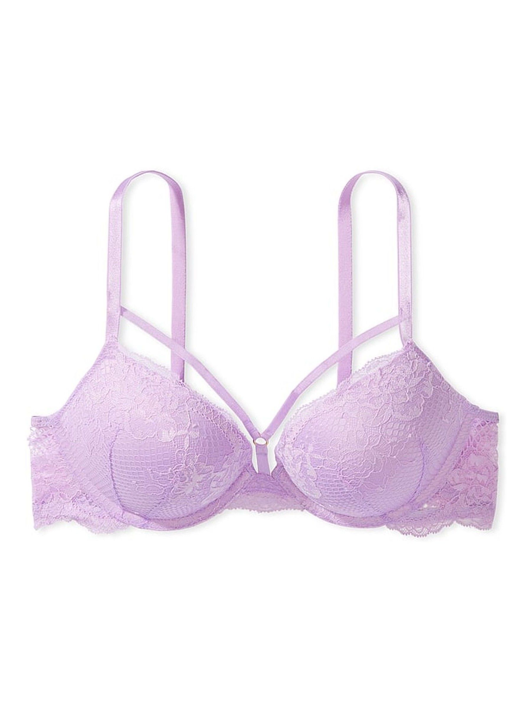 Lilac Purple Fishnet Lace Plunge Add 2 Cups Bombshell Bra - Image 4 of 4