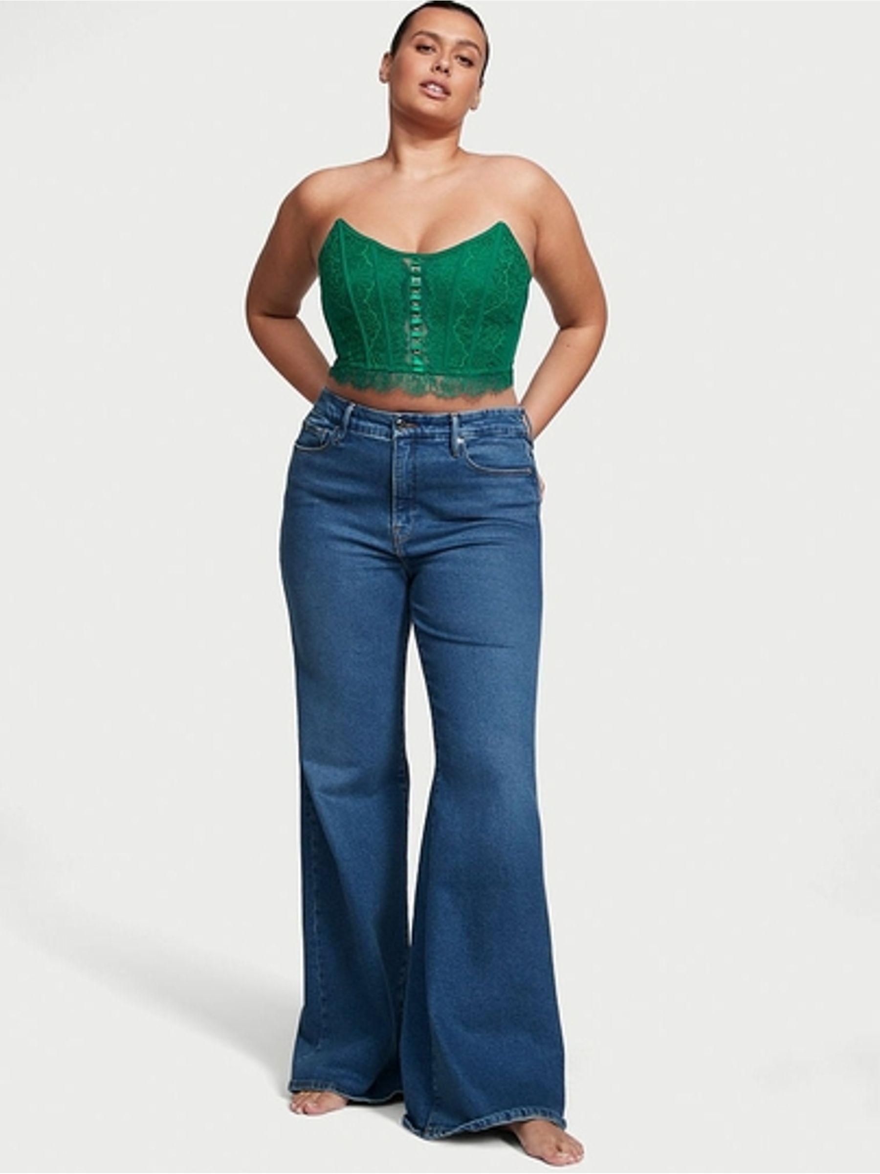 Spruce Green Lace Corset Strapless Corset Top - Image 1 of 5