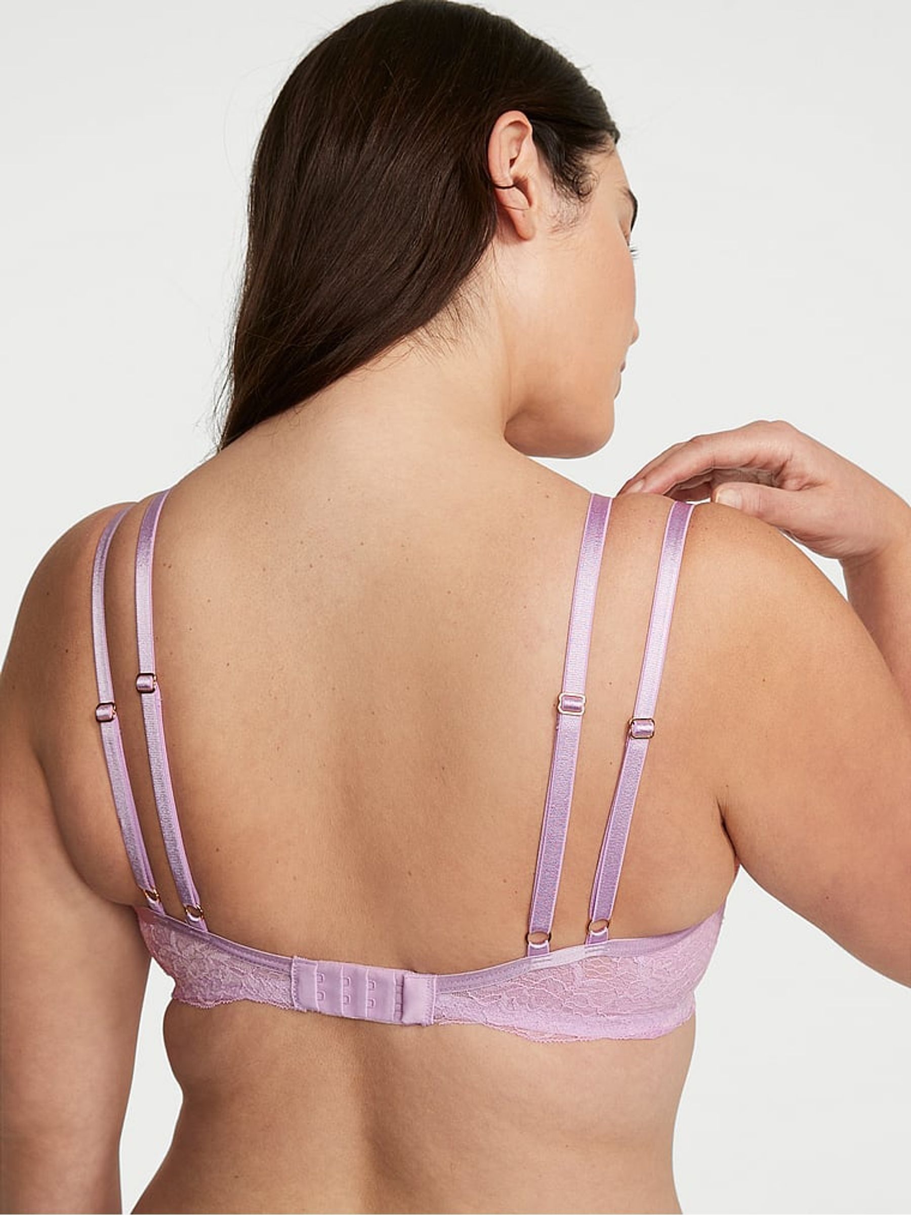 Silky Lilac Purple Fishnet Lace Low Cut Demi Bra - Image 2 of 4
