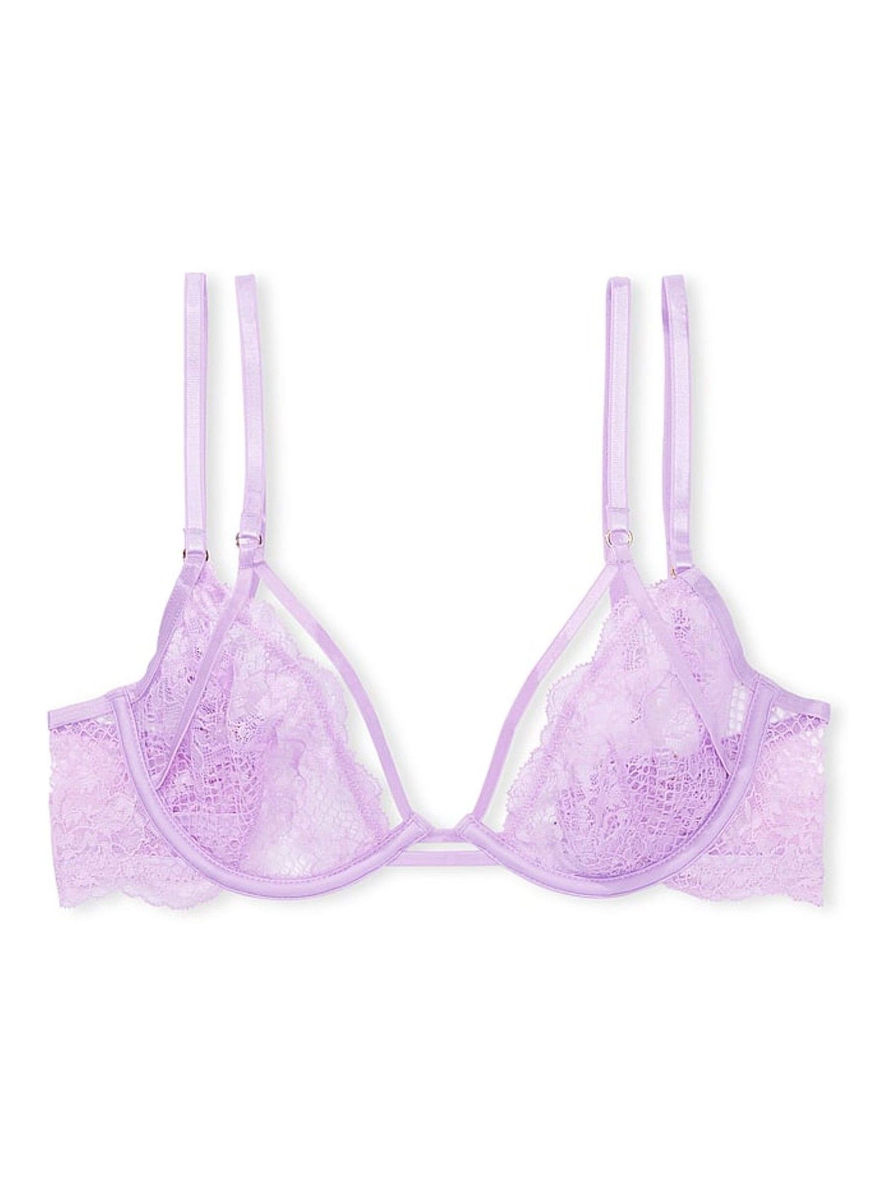 Silky Lilac Purple Fishnet Lace Low Cut Demi Bra - Image 3 of 4