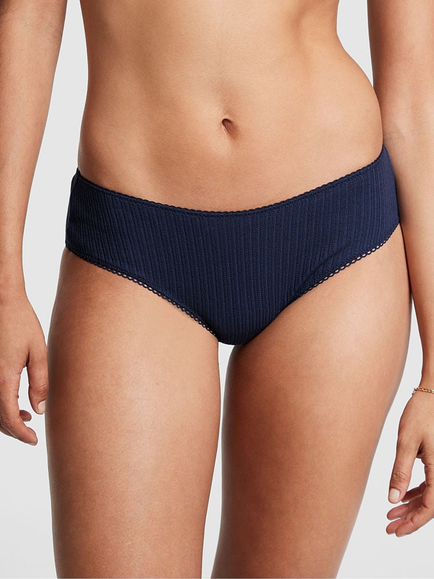 Midnight Navy Blue Pointelle Cotton Cheekster Knickers - Image 1 of 3